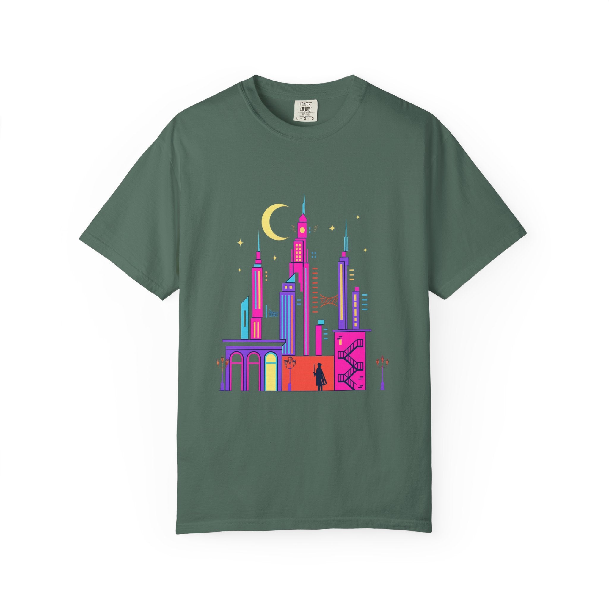 PRB Neon City Skyline T-shirt | Vibrant Urban Nightscape Tee by Power Runs Black