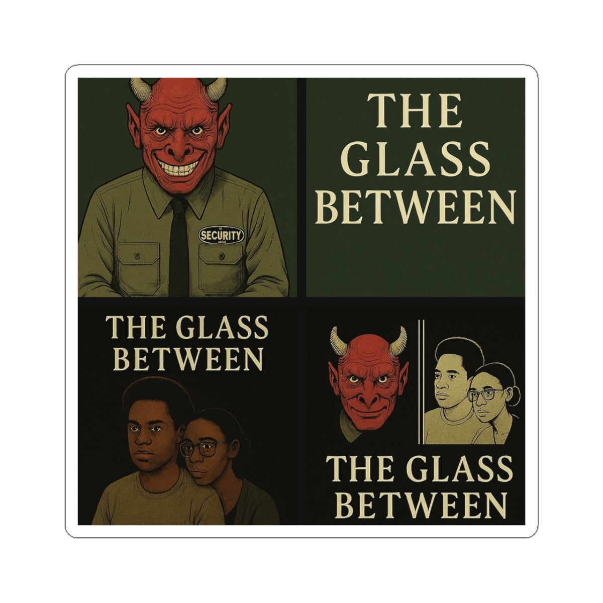 Power Runs Black PRB The Glass Between collage sticker | Demon, security guard, character art kiss-cut sticker by Printify