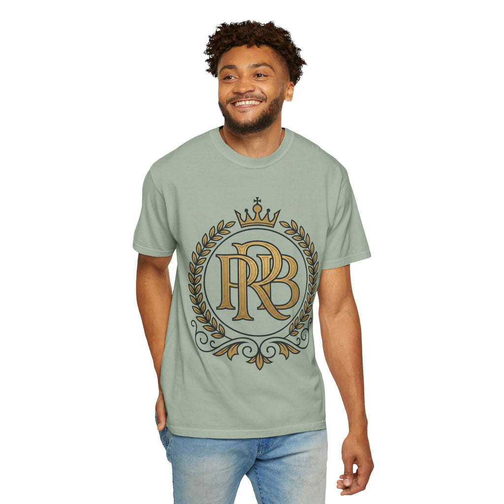 PRB Gold Monogram Crest Graphic T-Shirt | Laurel Crown Emblem Streetwear Tee by Printify