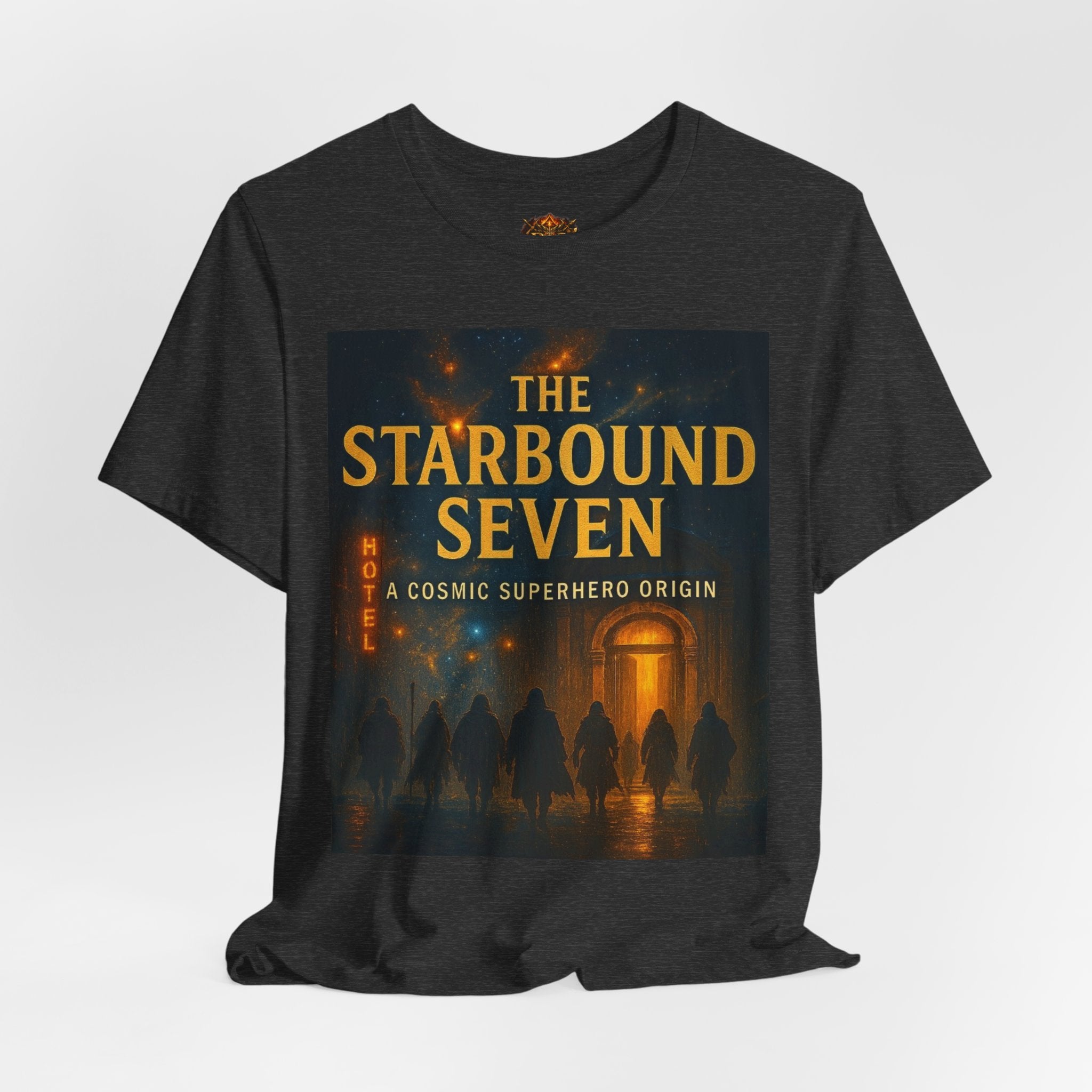 Power Runs Black PRB The Starbound Seven Tee – Retro Cosmic Superhero Poster Shirt by Power Runs Black