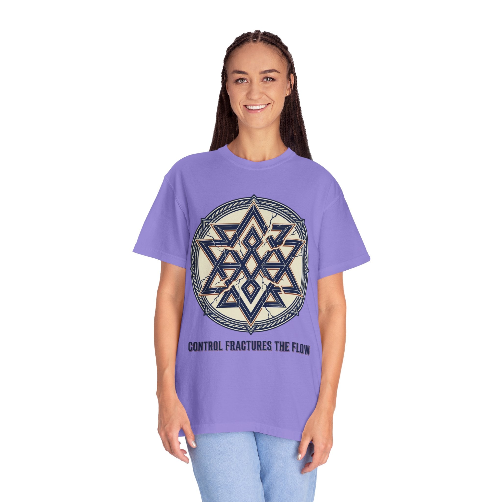 Power Runs Black PRB Geometric Star Mandala T-Shirt — "Control Fractures the Flow" Graphic Tee by Power Runs Black