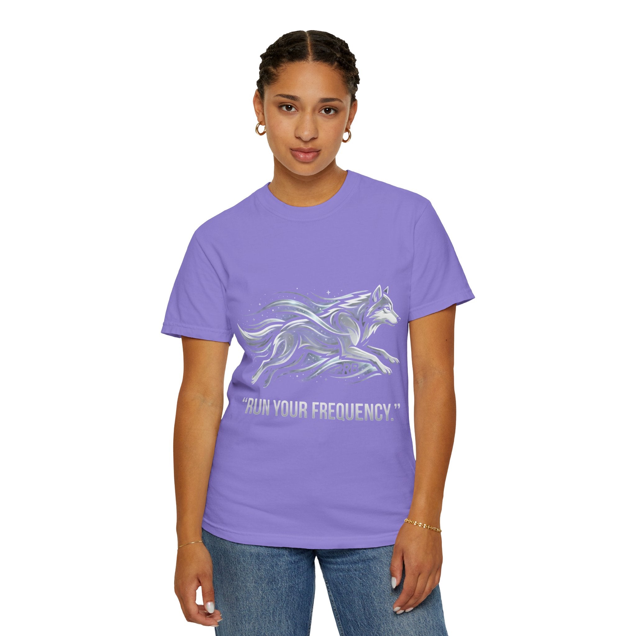 Wolf Graphic T-Shirt — 'Run Your Frequency' Motivational Tee by Printify