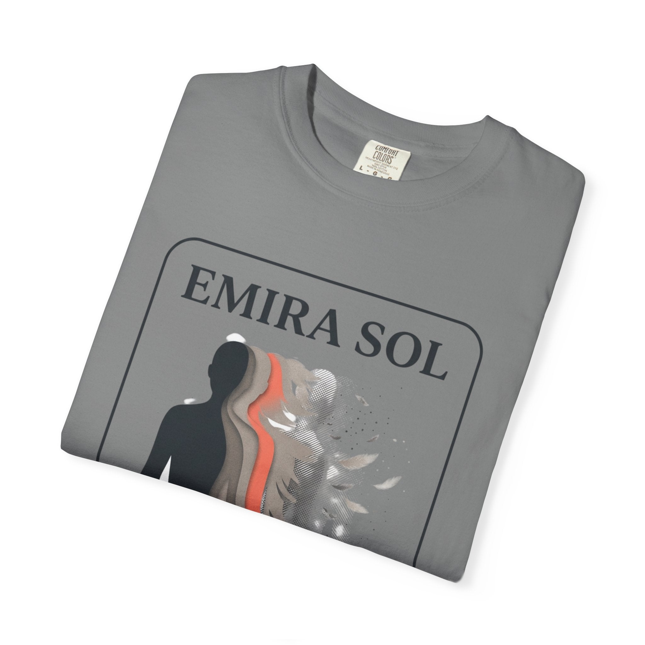 Power Runs Black PRB Emira Sol Graphic T-Shirt — Silhouette Art "Release Shadows" Tee by Printify