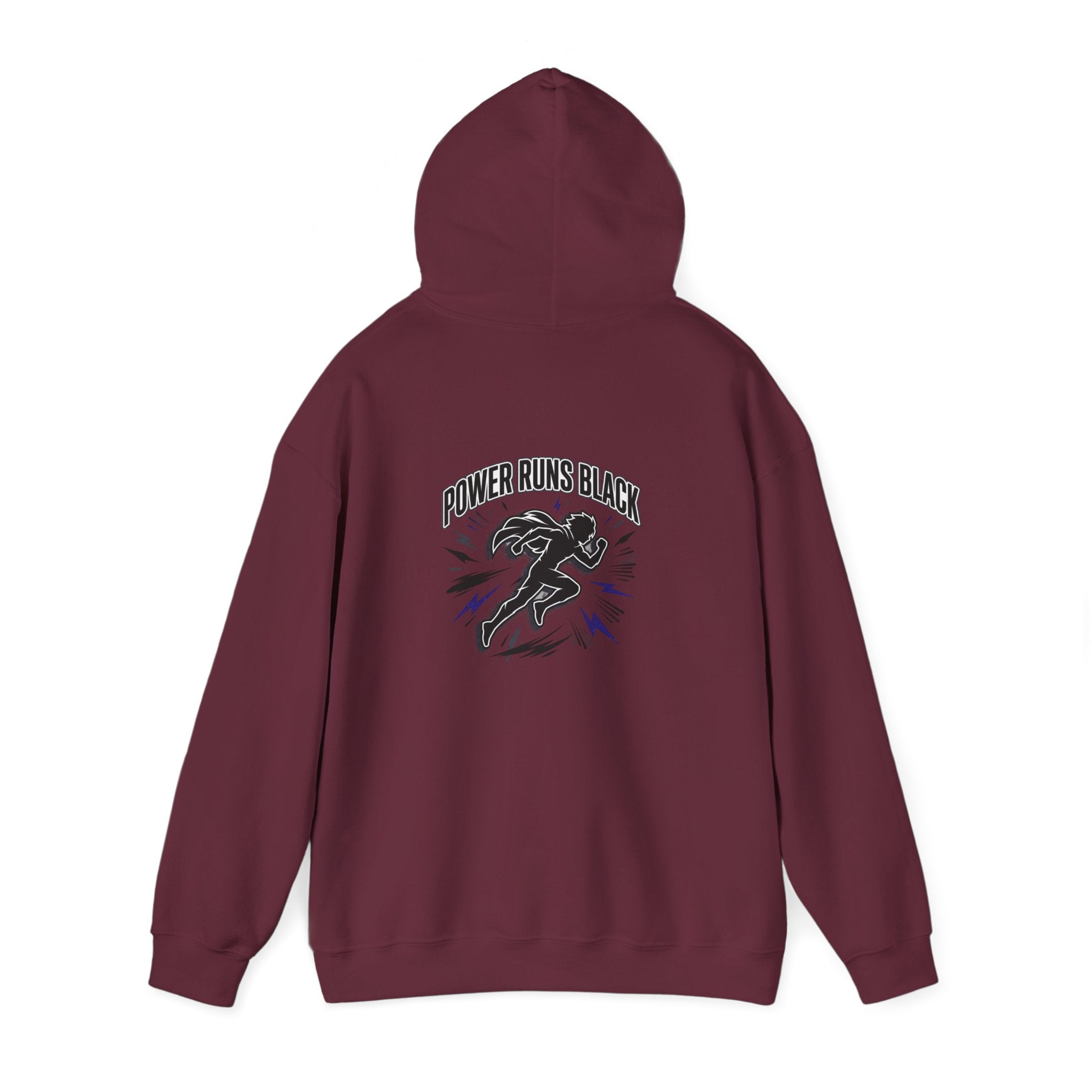 Power Runs Black Hoodie — Bold Graphic Athletic Streetwear by Printify
