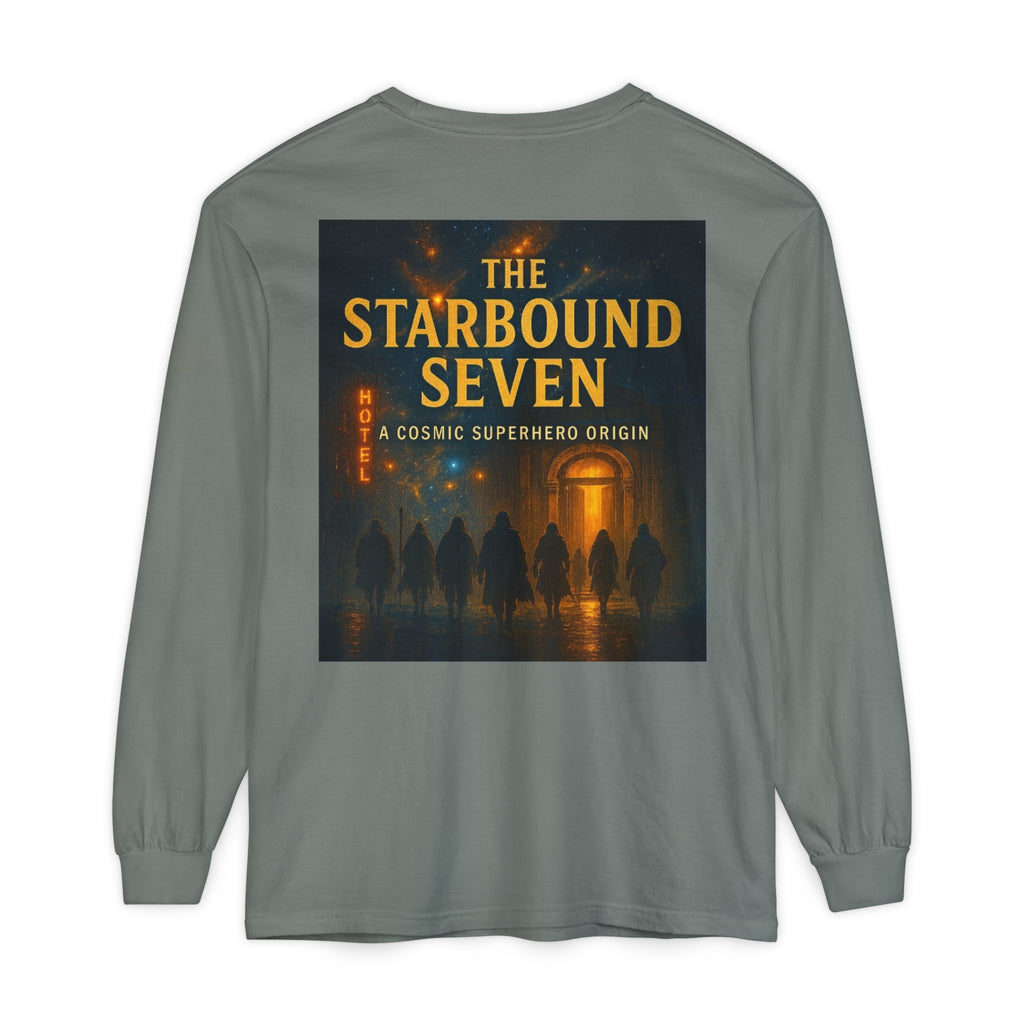 PRB The Starbound Seven graphic long sleeve shirt | cosmic superhero poster by Power Runs Black
