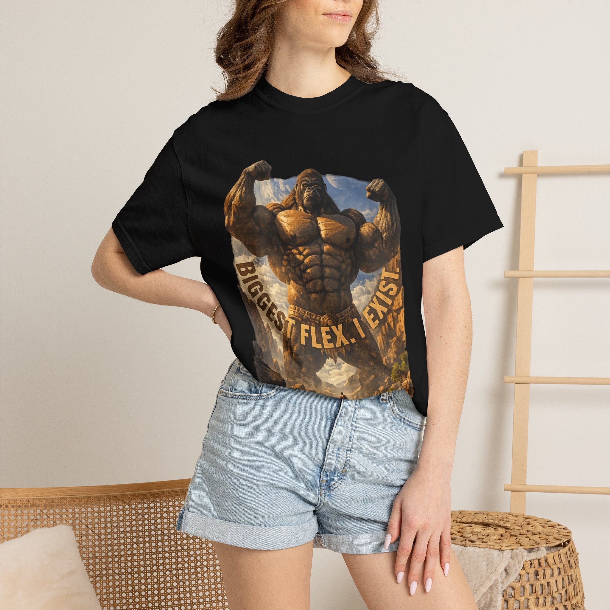 PRB Biggest Flex I Exist T-Shirt — Funny Muscle Gorilla Graphic Tee by Power Runs Black