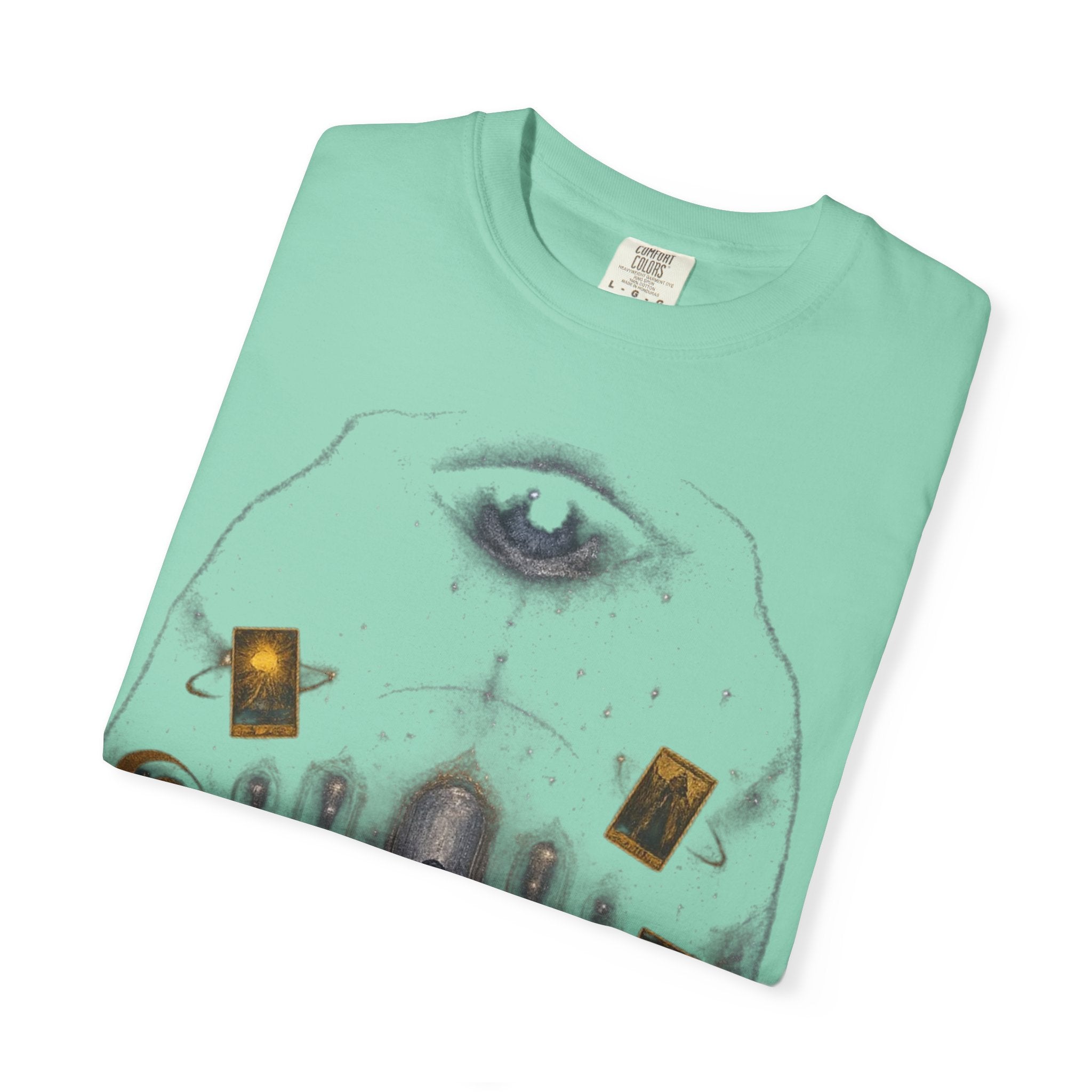 PRB Occult Tarot Skull T-Shirt — Mystic Eye & Shadow Figure Graphic by Power Runs Black