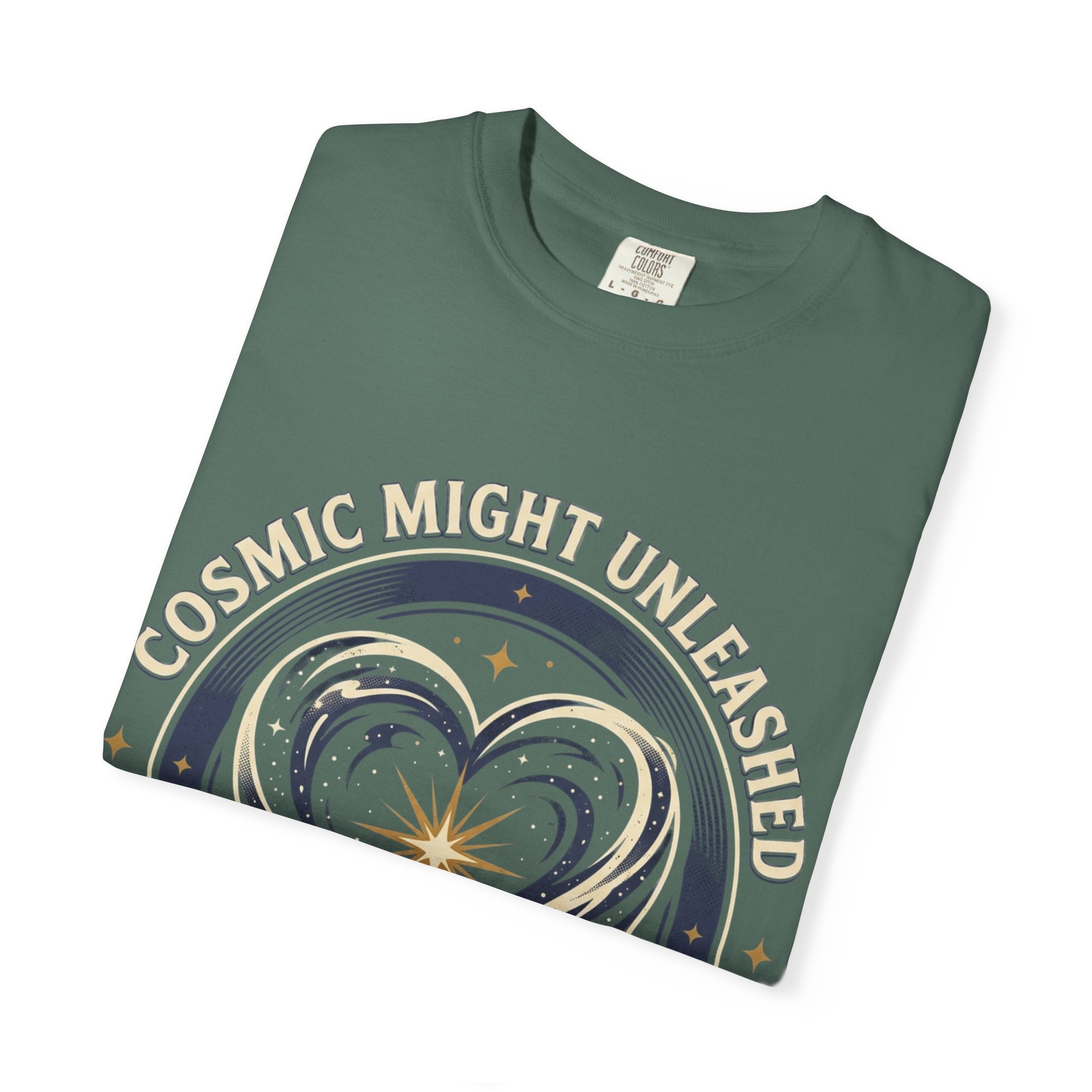 PRB Starforged Flex Cosmic Might Unleashed Heart Graphic T-Shirt — "Cosmic Might Unleashed" Astral Design by Power Runs Black