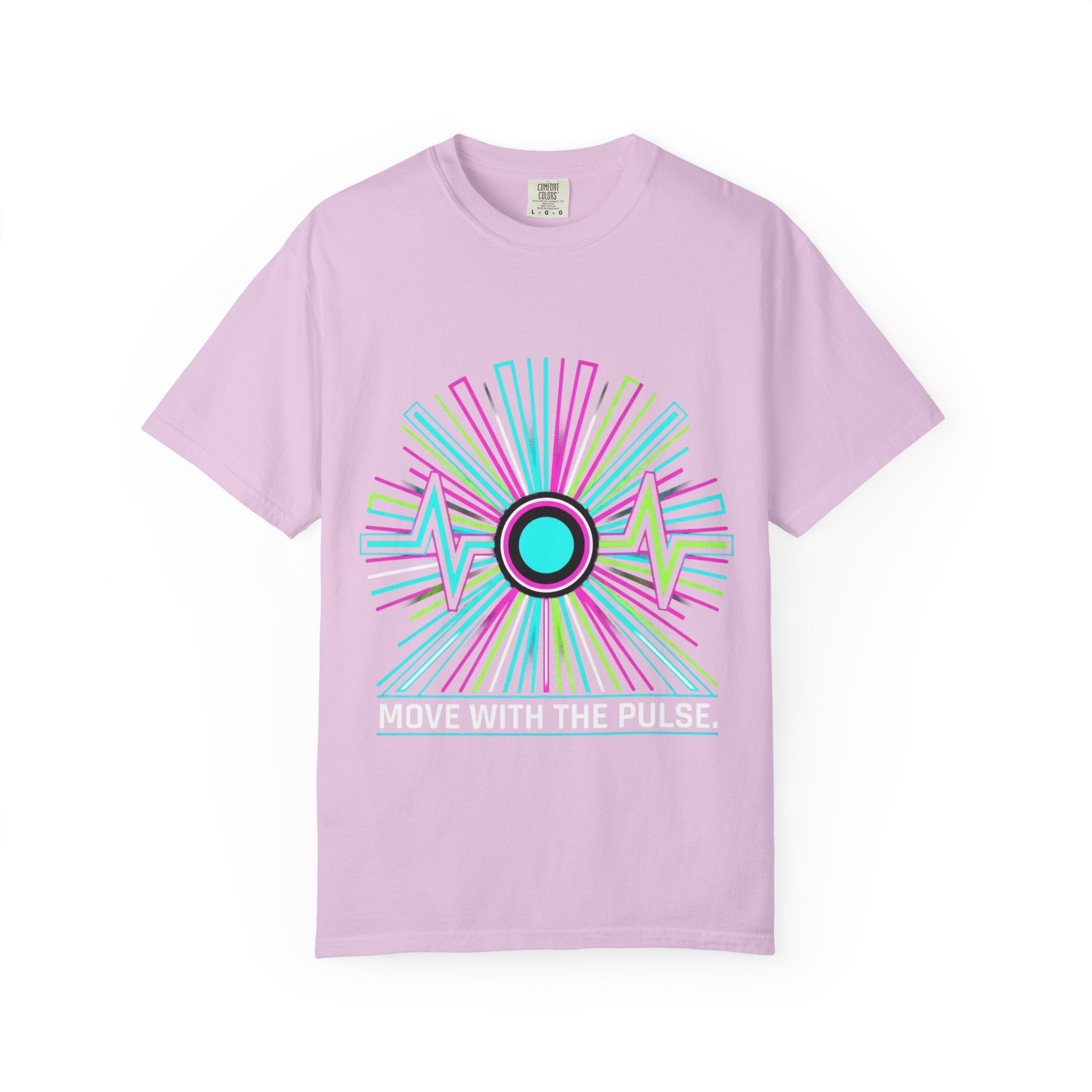 Power Runs Black PRB Electric "Move With Pulse" Graphic T-Shirt — Neon Sunburst Design by Printify