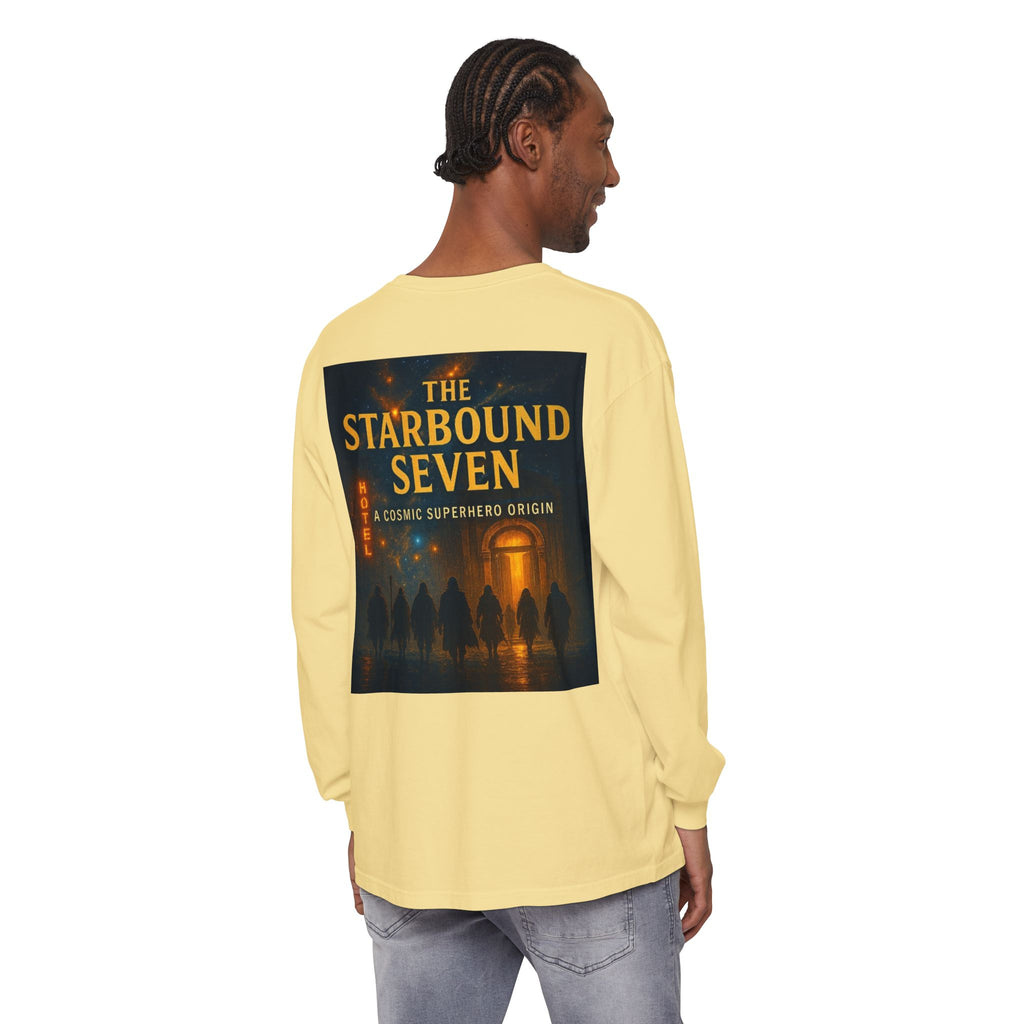 PRB The Starbound Seven graphic long sleeve shirt | cosmic superhero poster by Power Runs Black