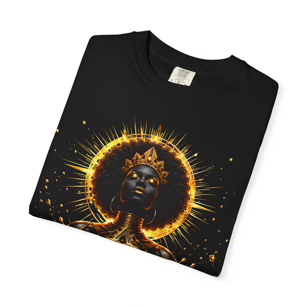 Power Runs Black goddess illustration T-Shirt | Afrocentric black pride design by Power Runs Black