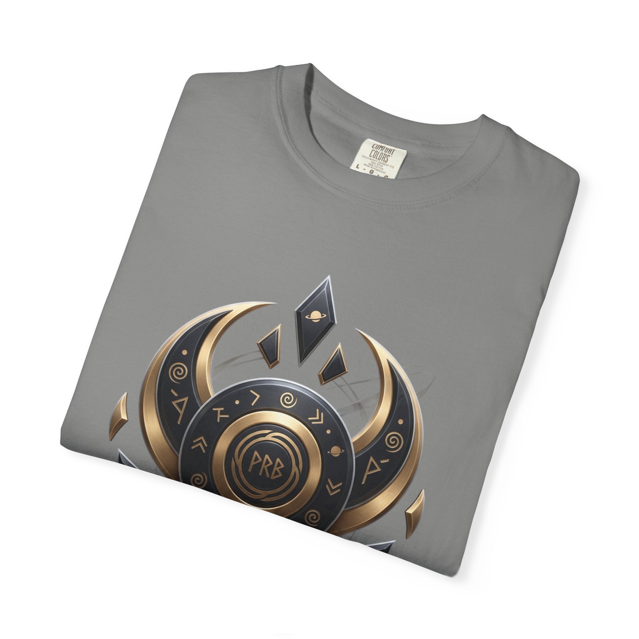 Power Runs Black Mystic Compass Disc T-Shirt — Geometric Gold & Black Emblem Tee by Printify