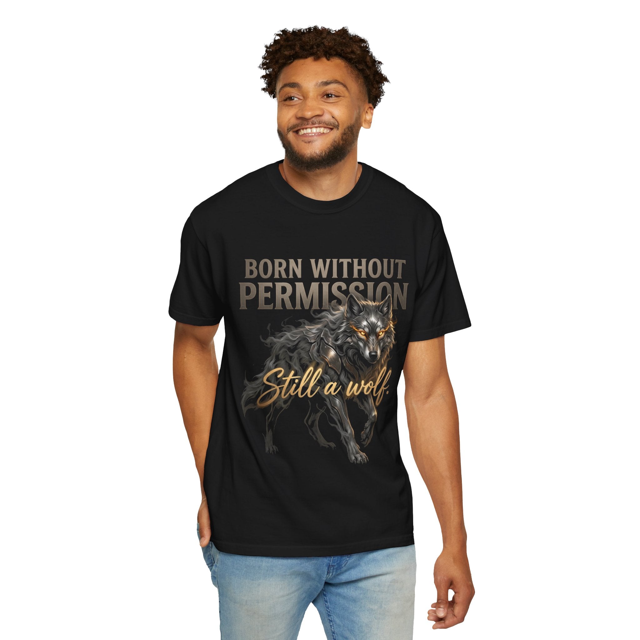 PRB Born Without Permission Wolf T-Shirt — Bold Wolf Graphic Tee by Printify