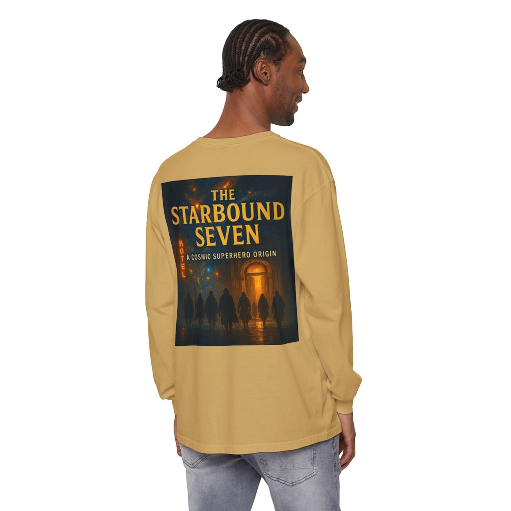 PRB The Starbound Seven graphic long sleeve shirt | cosmic superhero poster by Power Runs Black