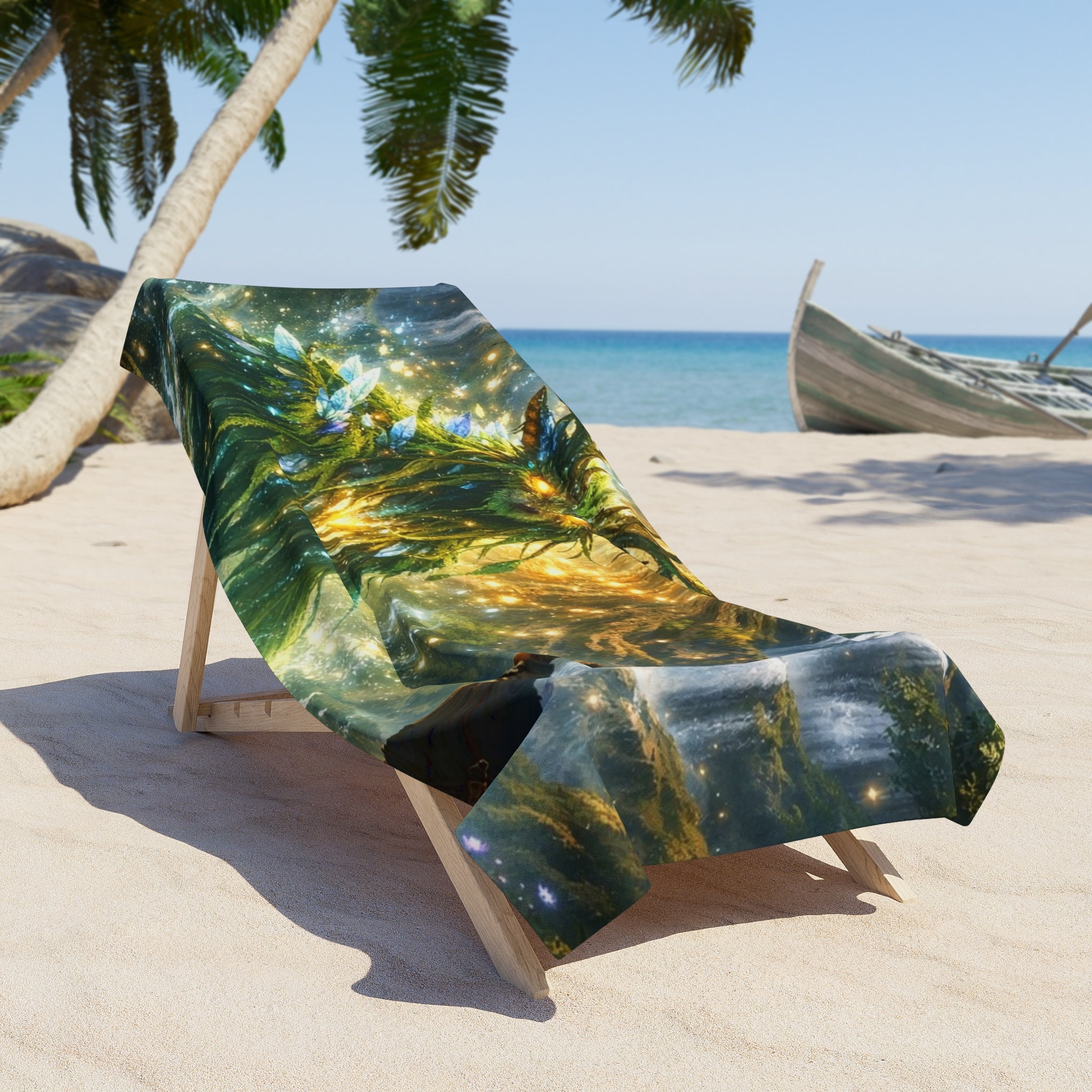 PRB Enchanted Forest Spirit Beach Towel | Tree Guardian Fantasy Scene by Printify