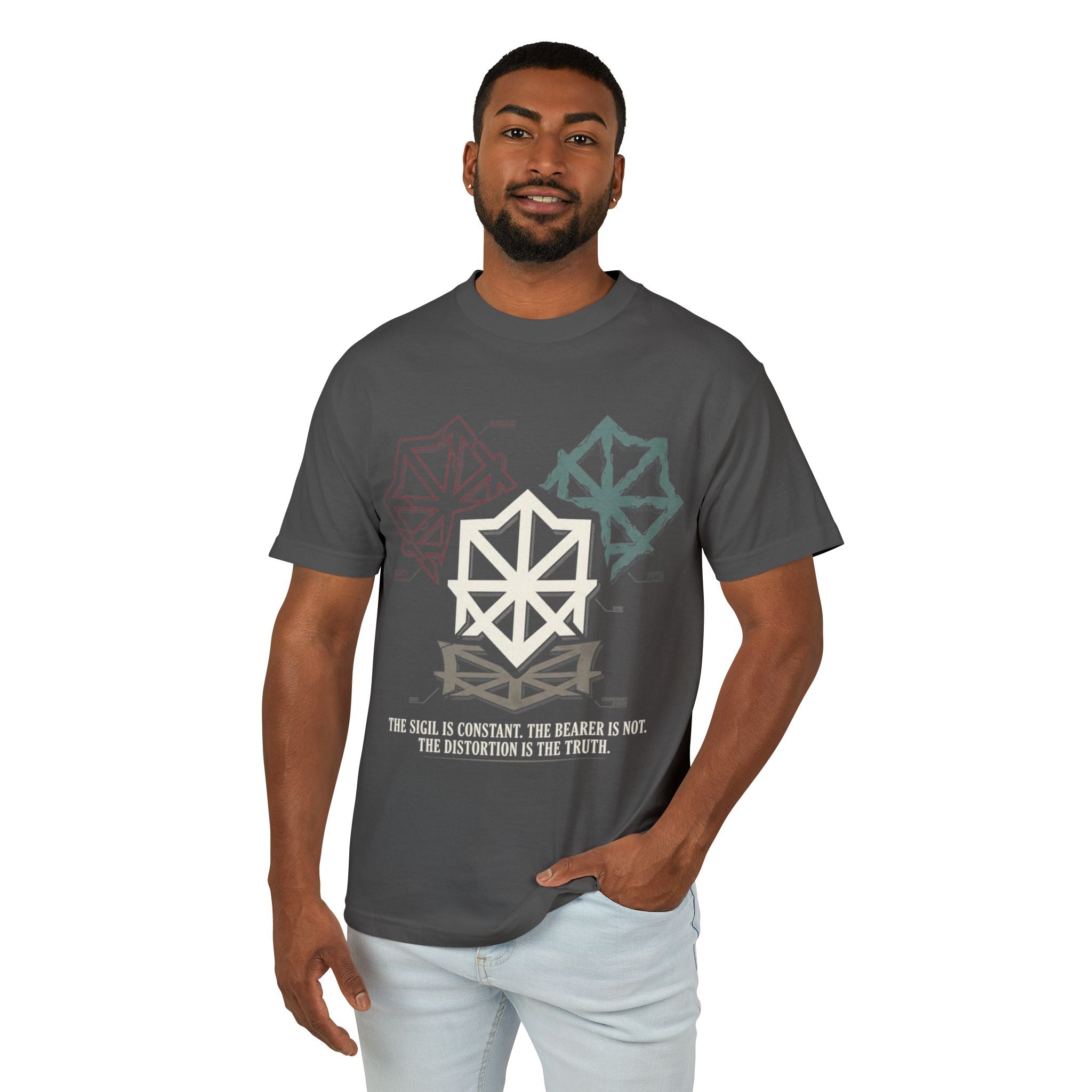 Power Runs Black PRB Abstract Geometric Logo Tee — Vintage Garment-Dyed Graphic T-Shirt by Power Runs Black