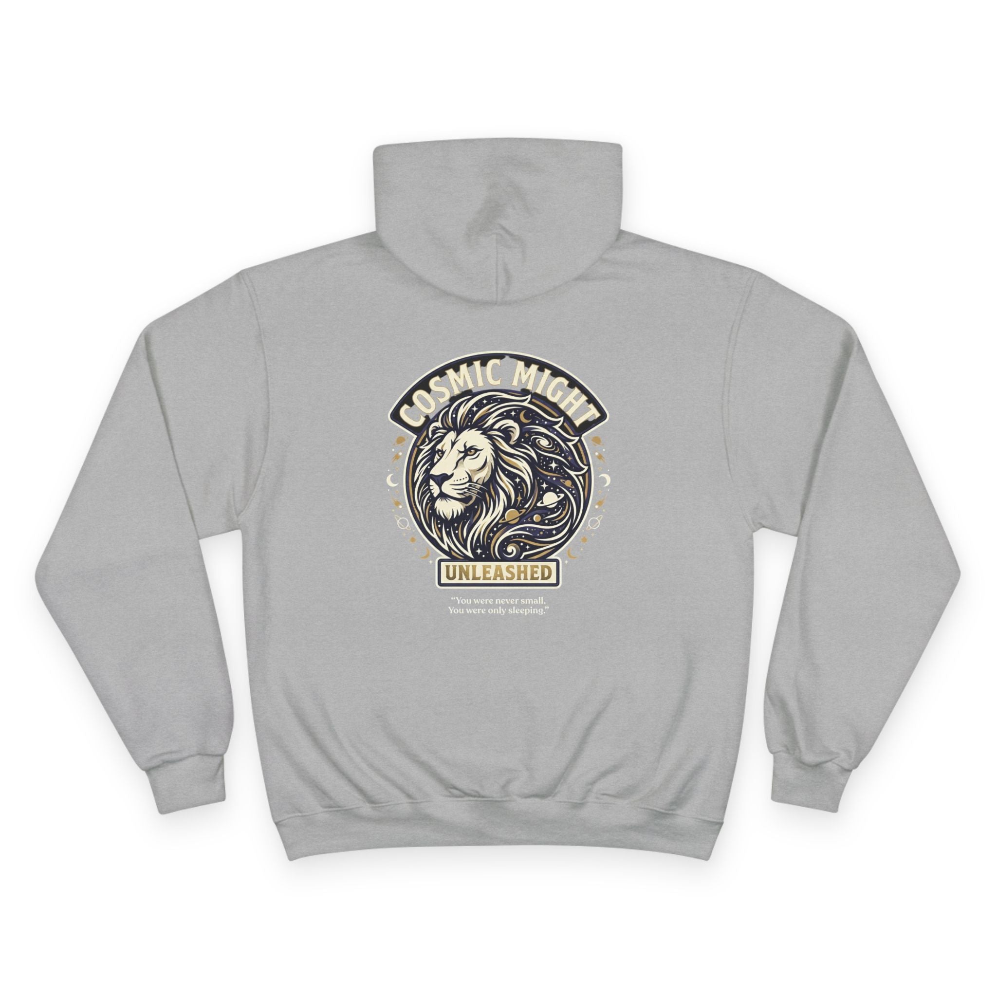 PRB Starforged Flex Cosmic Might Unleashed Lion Crest Hoodie — 'Unleashed' Athletic Champion Graphic Hoodie by Power Runs Black