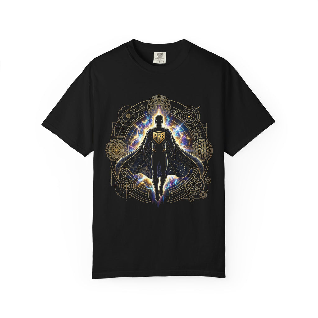 PRB Mystic Cloaked Hero Graphic T-Shirt | Cosmic Aura Geometric Streetwear Tee by Printify