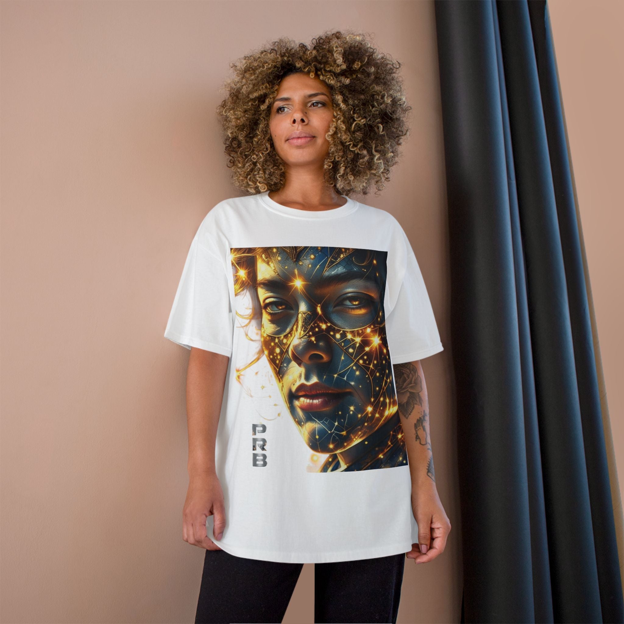 PRB Champion T-Shirt — Cosmic Face Art Tee (Radiant Star Portrait) by Printify