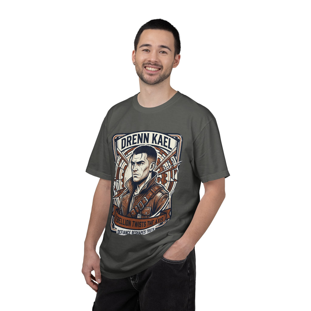 Power Runs Black PRB Drenn Kael Portrait T-Shirt — "Rebellion Twists the Axis" Graphic Tee by Printify