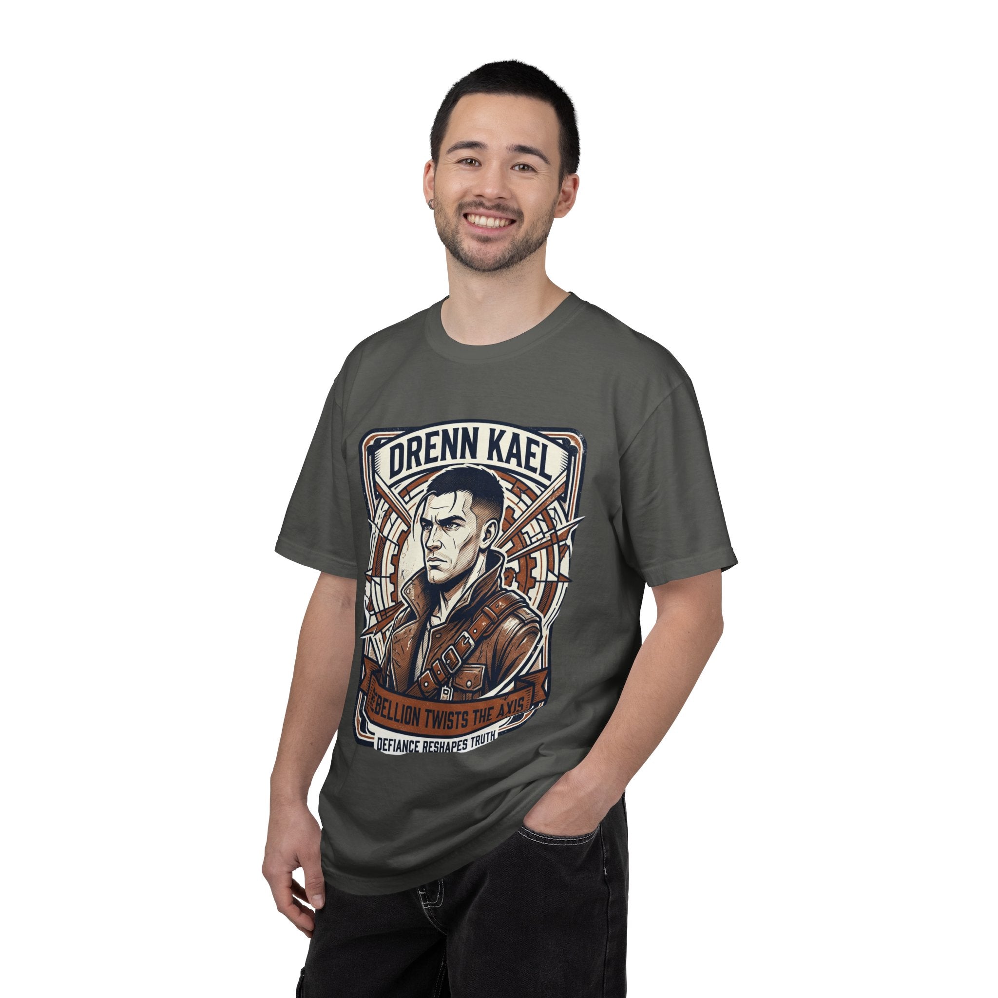 Power Runs Black PRB Drenn Kael Portrait T-Shirt — "Rebellion Twists the Axis" Graphic Tee by Printify