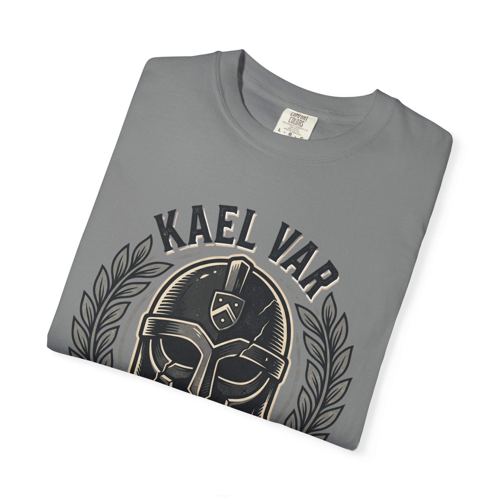 Power Runs Black PRB Kael Var Helmet Graphic T-Shirt — "Protection Hardens Form" Warrior Tee by Printify