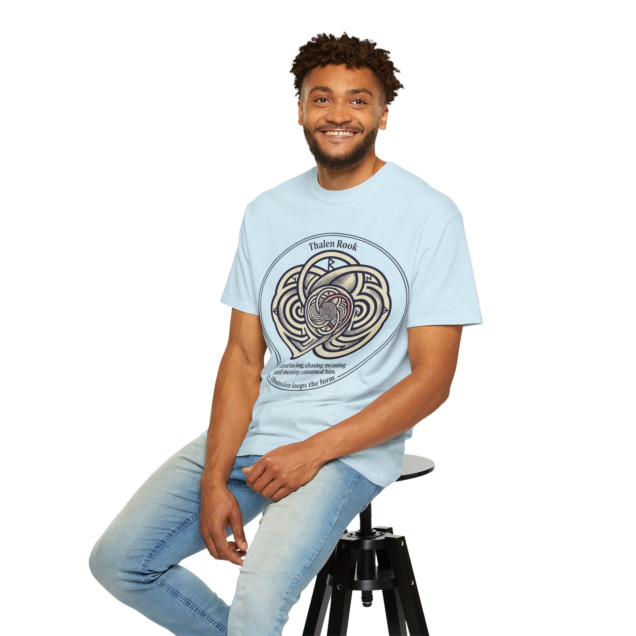 Power Runs Black PRB Thalen Rook Celtic Knot Graphic T-Shirt — "He stared too long..." Quote Tee by Power Runs Black