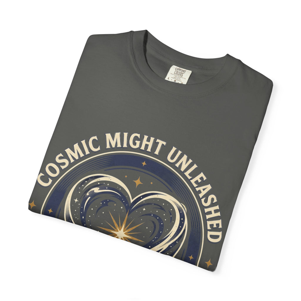 PRB Starforged Flex Cosmic Might Unleashed Heart Graphic T-Shirt — "Cosmic Might Unleashed" Astral Design by Power Runs Black