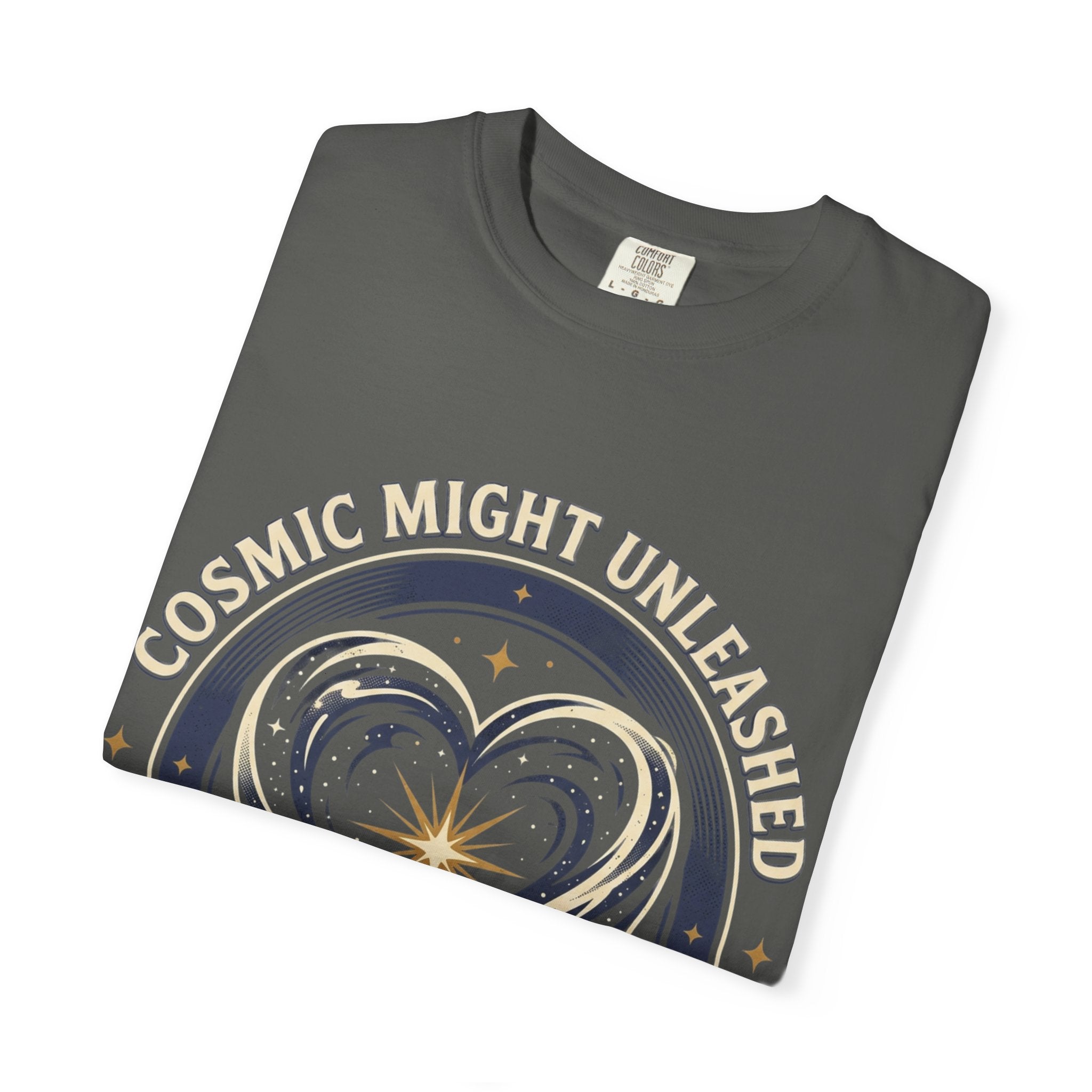 PRB Starforged Flex Cosmic Might Unleashed Heart Graphic T-Shirt — "Cosmic Might Unleashed" Astral Design by Power Runs Black