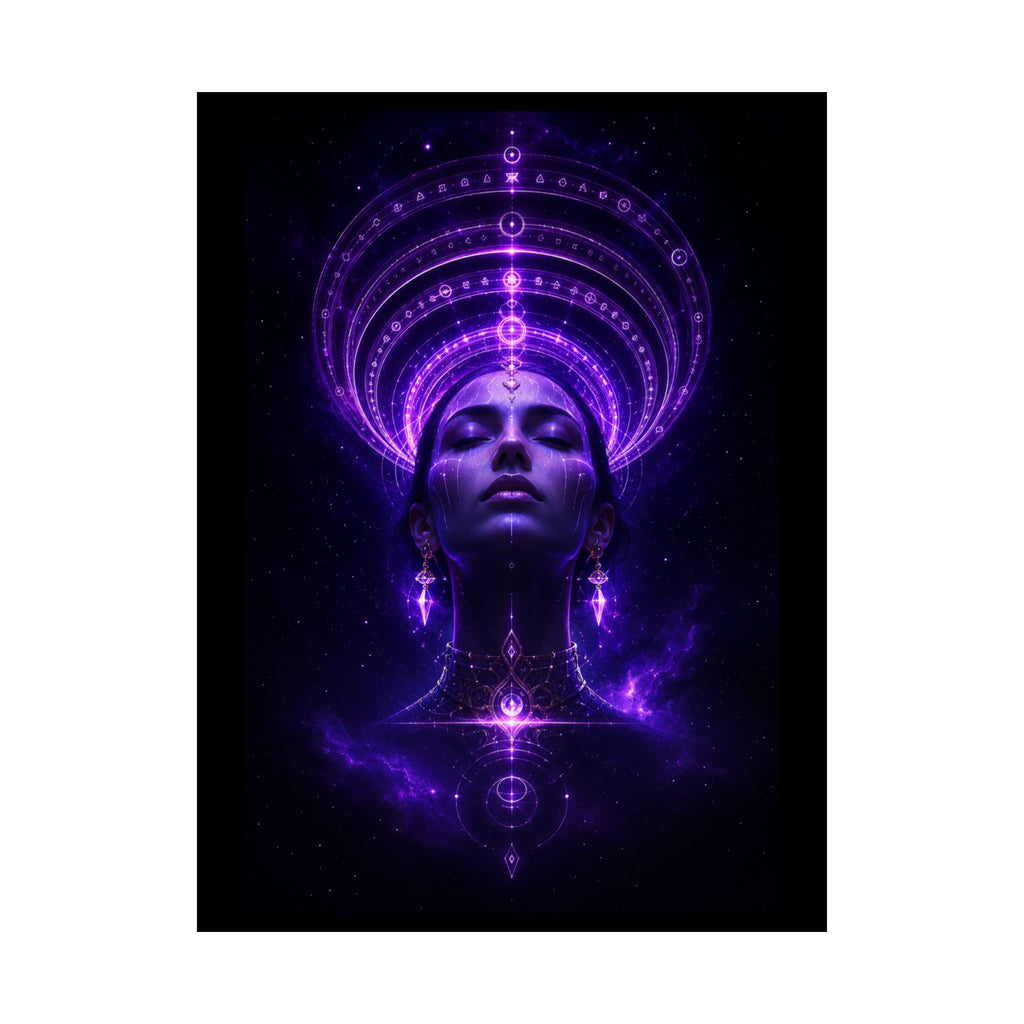 Power Runs Black Cosmic Goddess Poster — Purple Spiritual Wall Art Matte Vertical Print by Power Runs Black