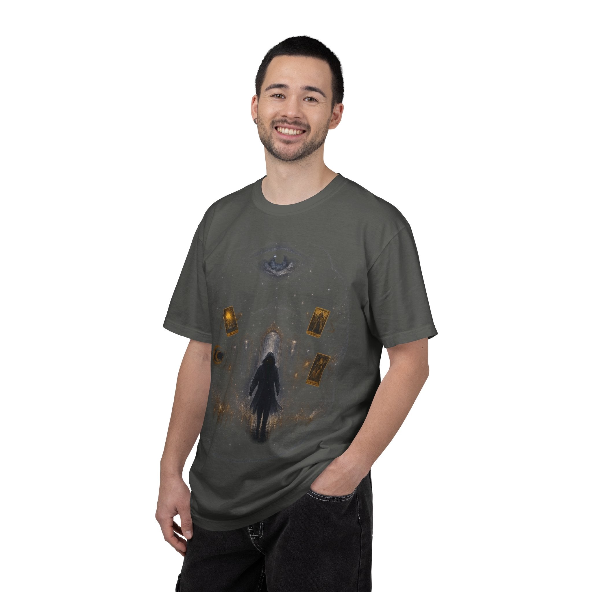 PRB Occult Tarot Skull T-Shirt — Mystic Eye & Shadow Figure Graphic by Power Runs Black