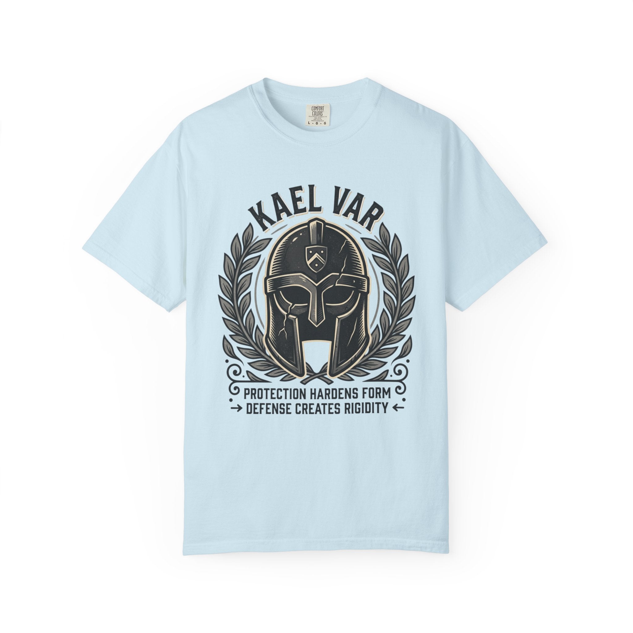 Power Runs Black PRB Kael Var Helmet Graphic T-Shirt — "Protection Hardens Form" Warrior Tee by Power Runs Black
