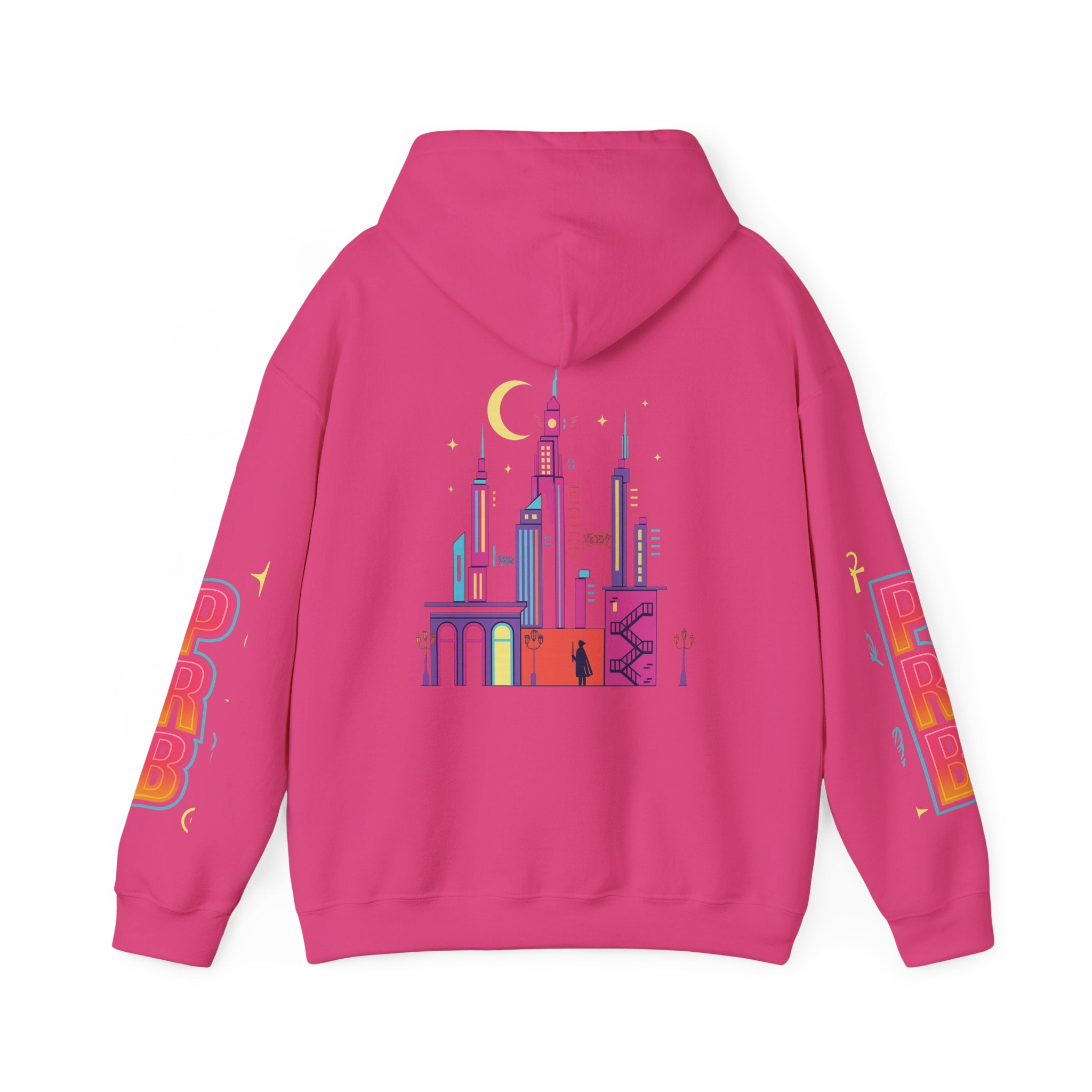 PRB Graphic Hoodie — Colorful Cityscape Pullover by Power Runs Black