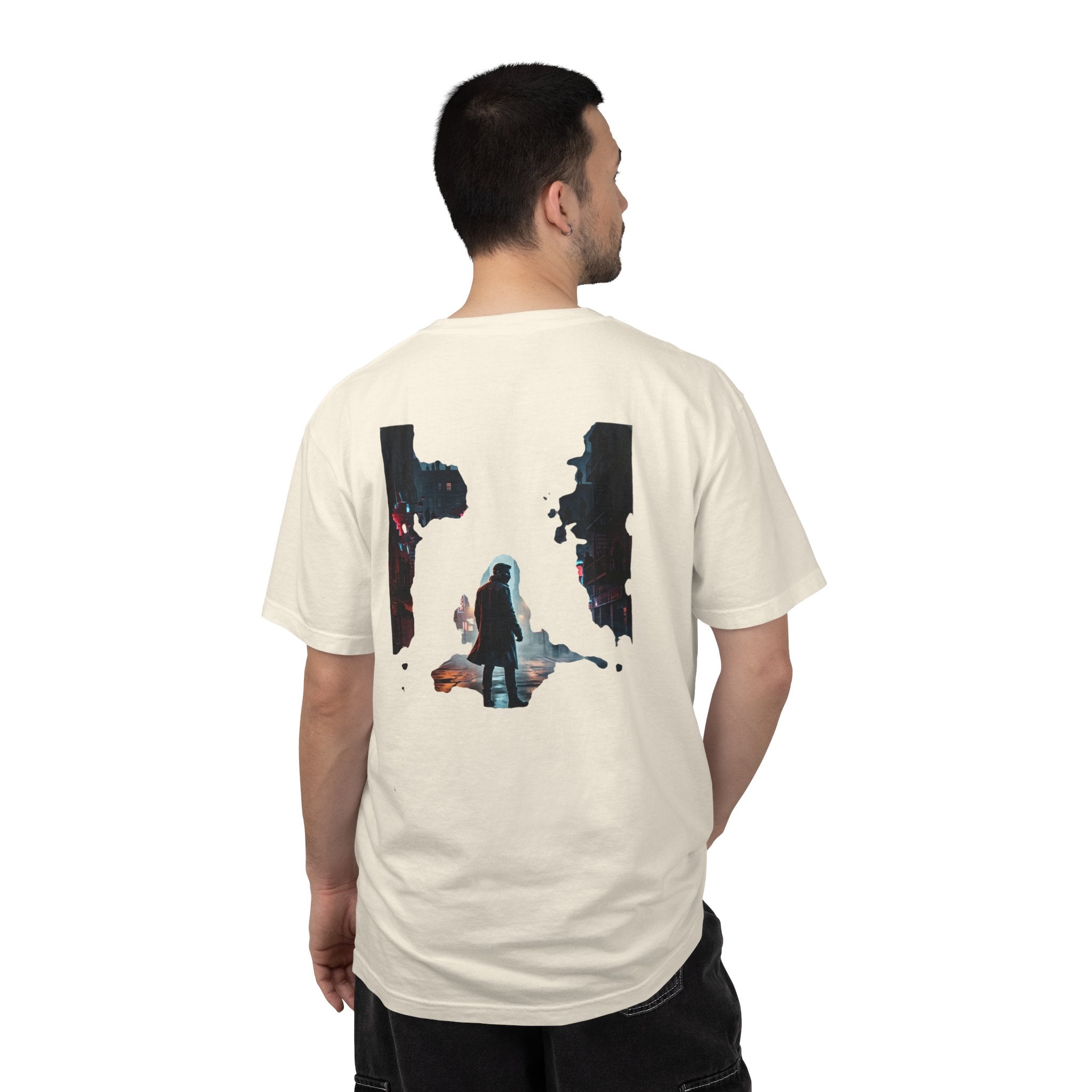 Syndication Loop Cyberpunk Portrait Tee — Tech-Noir Graphic T-Shirt | Power Runs Black by Printify