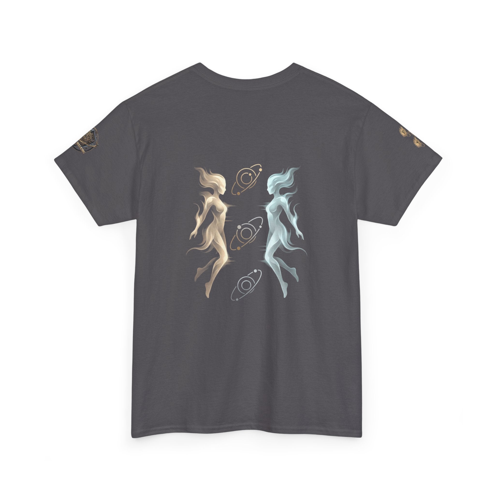 Power Runs Black Gemini Spirit Tee — Twin Sun & Moon Celestial Graphic T-Shirt by Printify
