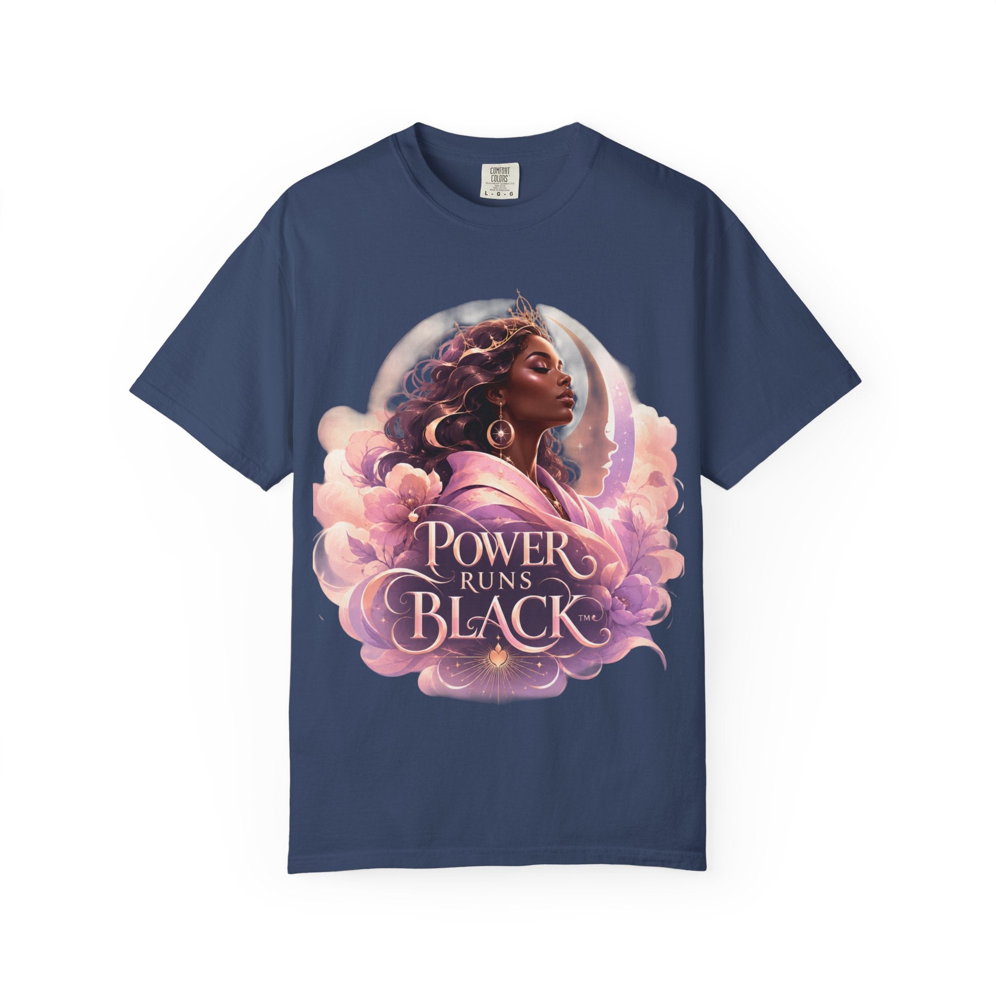 Power Runs Black graphic tee | Black woman portrait, Afro empowerment shirt by Power Runs Black