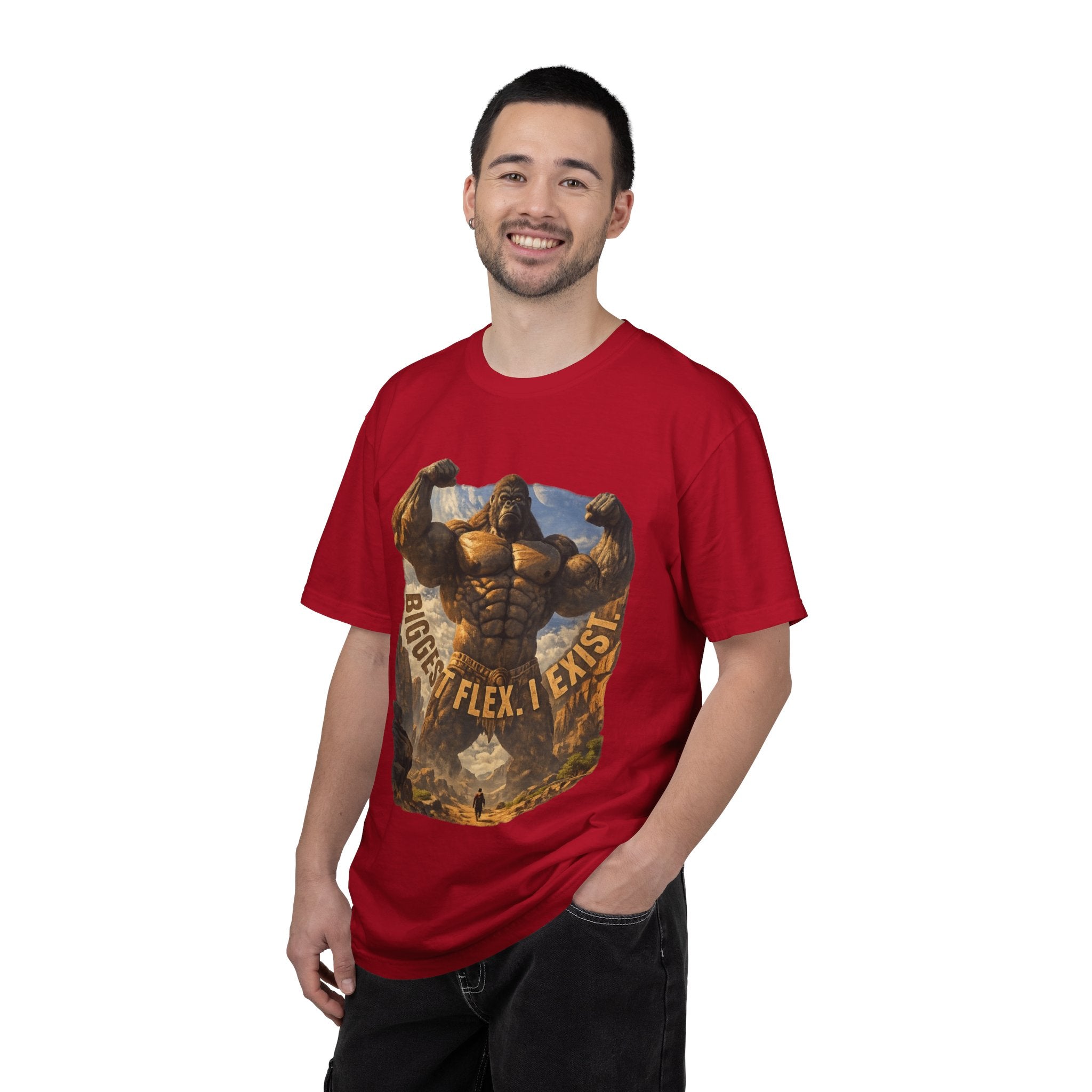Power Runs Black PRB Biggest Flex I Exist T-Shirt — Funny Muscle Gorilla Graphic Tee by Printify