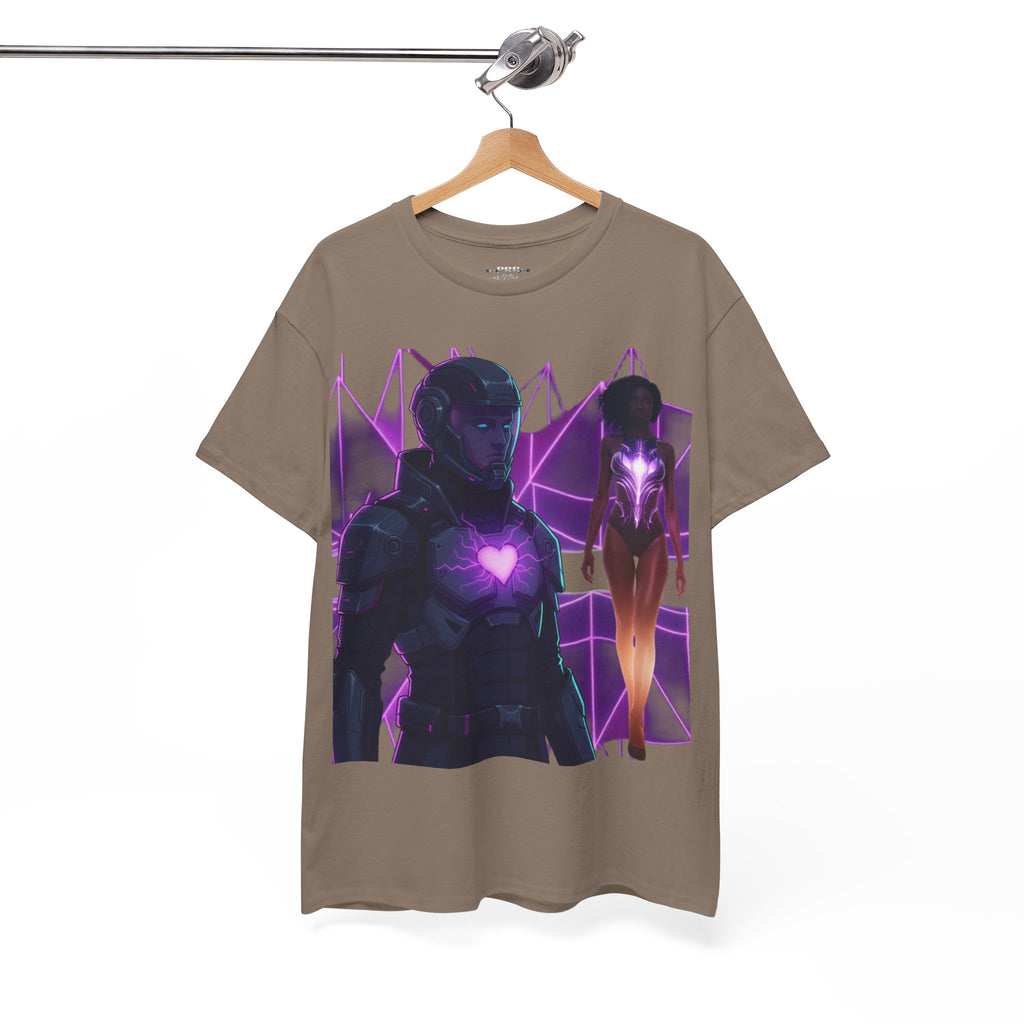 Power Run Black PRB Pretty Rich Bitch The Collection Purple Heart Cyberpunk Knight T-Shirt | Futuristic Armor Sci‑Fi Tee by Printify