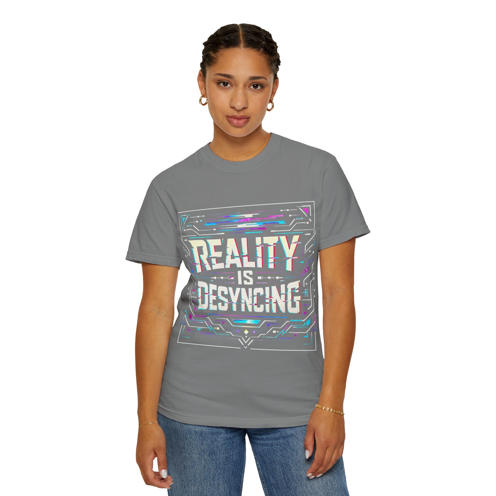 Power Runs Black PRB Glitchy Pastel "Reality Is Desyncing" T-Shirt by Printify