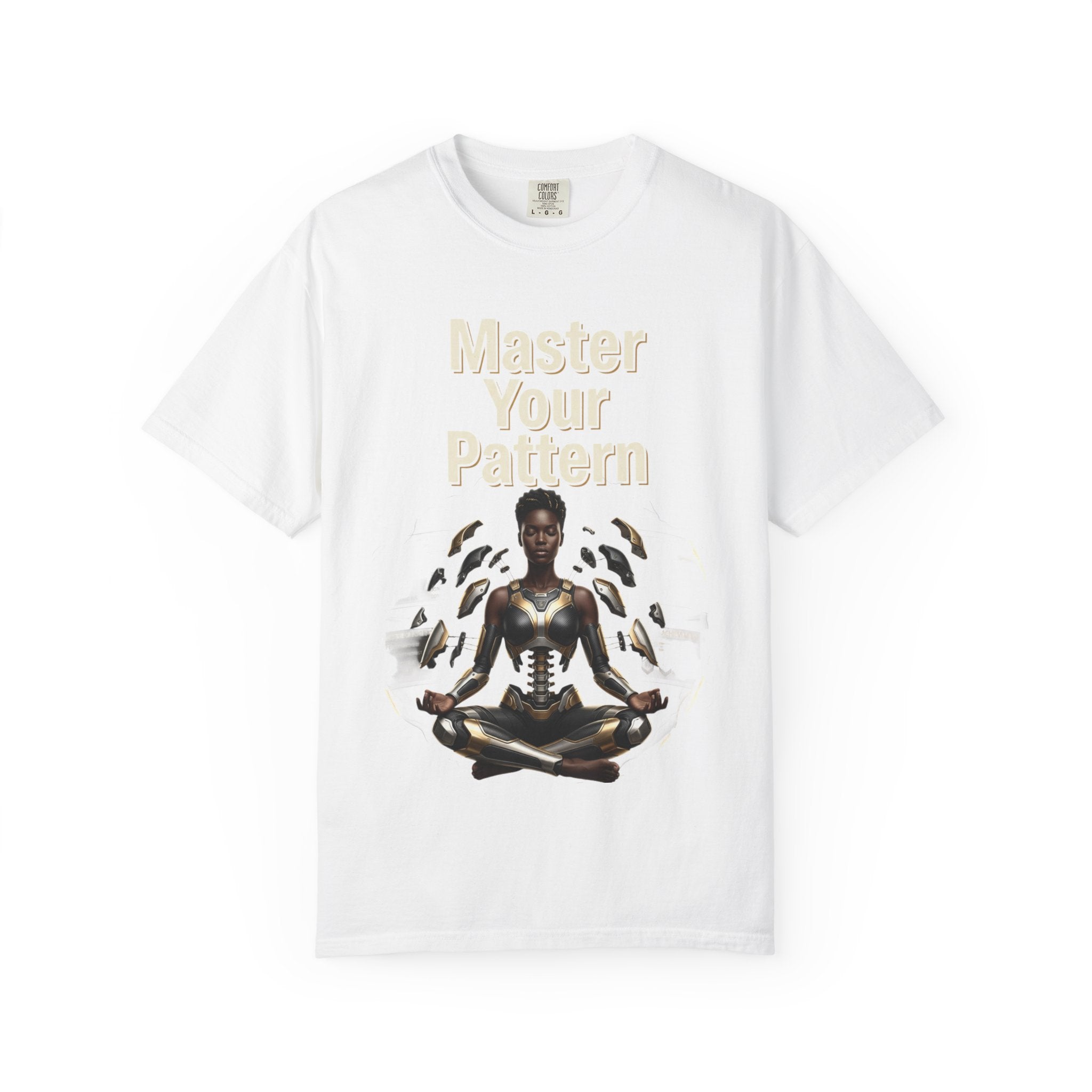 Printify PRB Master Your Pattern T-Shirt | Meditative Black Figure, Gold Accents - T-Shirt
