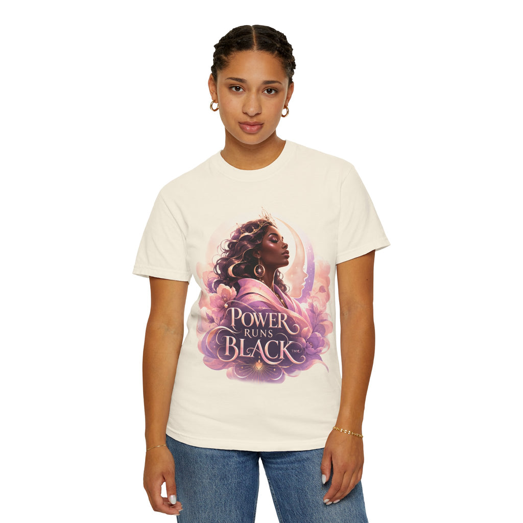 Power Runs Black graphic tee | Black woman portrait, Afro empowerment shirt by Power Runs Black