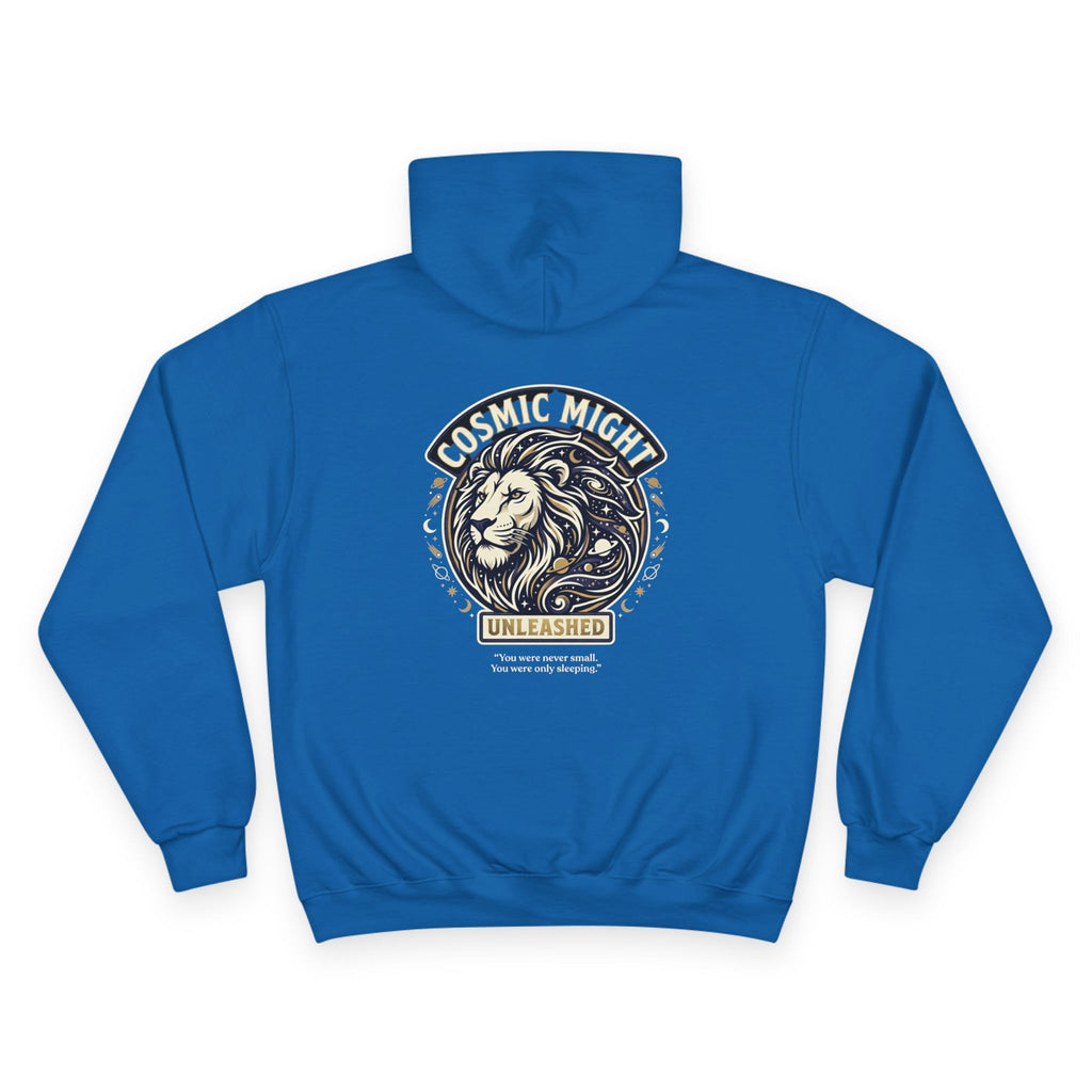 PRB Starforged Flex Cosmic Might Unleashed Lion Crest Hoodie — 'Unleashed' Athletic Champion Graphic Hoodie by Power Runs Black