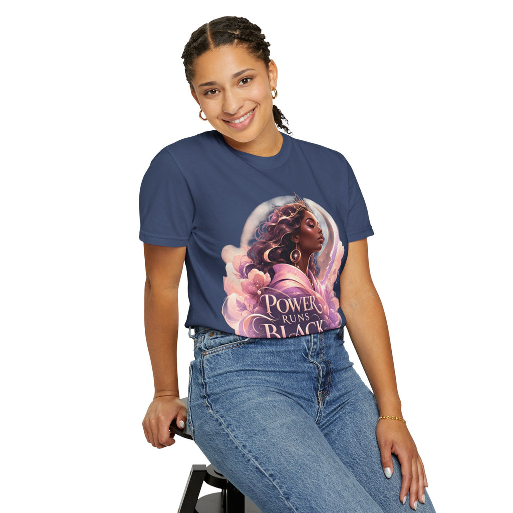 Power Runs Black graphic tee | Black woman portrait, Afro empowerment shirt by Power Runs Black