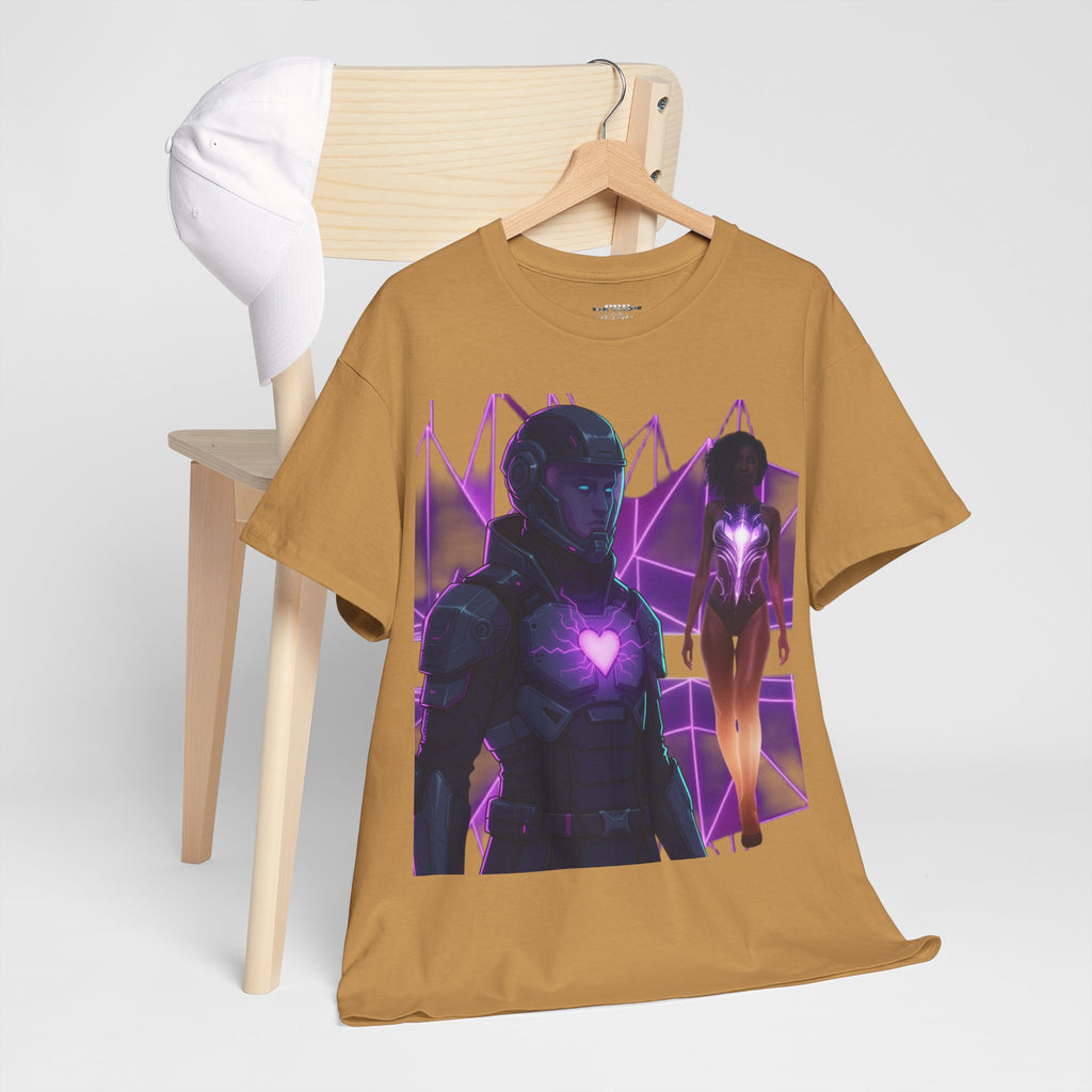 Power Run Black PRB Pretty Rich Bitch The Collection Purple Heart Cyberpunk Knight T-Shirt | Futuristic Armor Sci‑Fi Tee by Printify