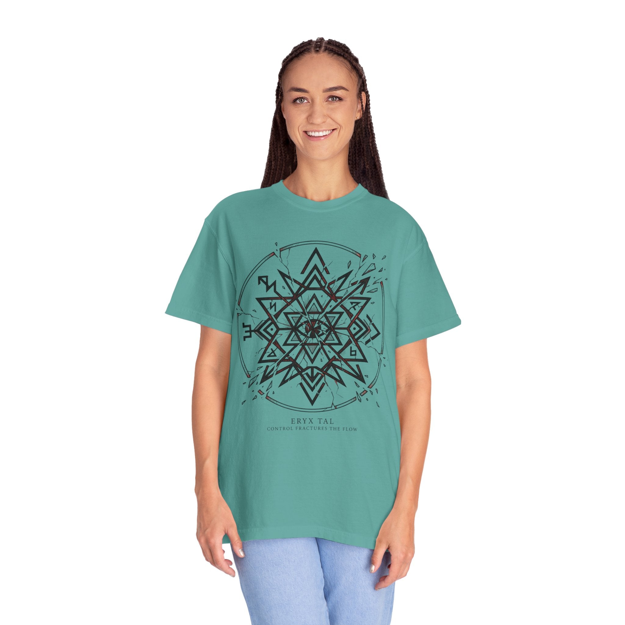 Power Runs Black PRB Eryx Tal Geometric Mandala T-Shirt — Symmetric Star Graphic Tee by Power Runs Black