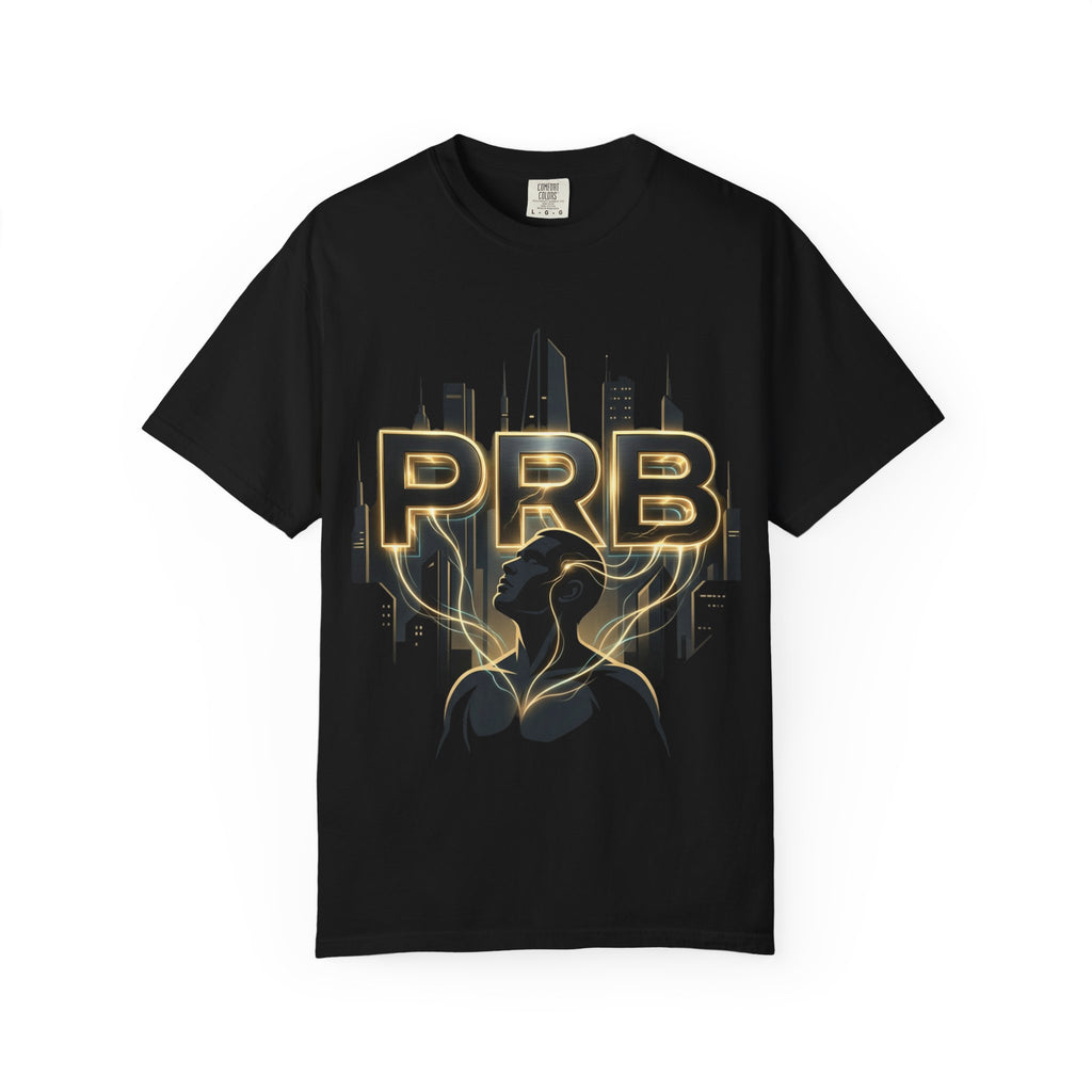 PRB Cityscape Graphic T-Shirt | Black & Gold Urban Streetwear Tee by Printify