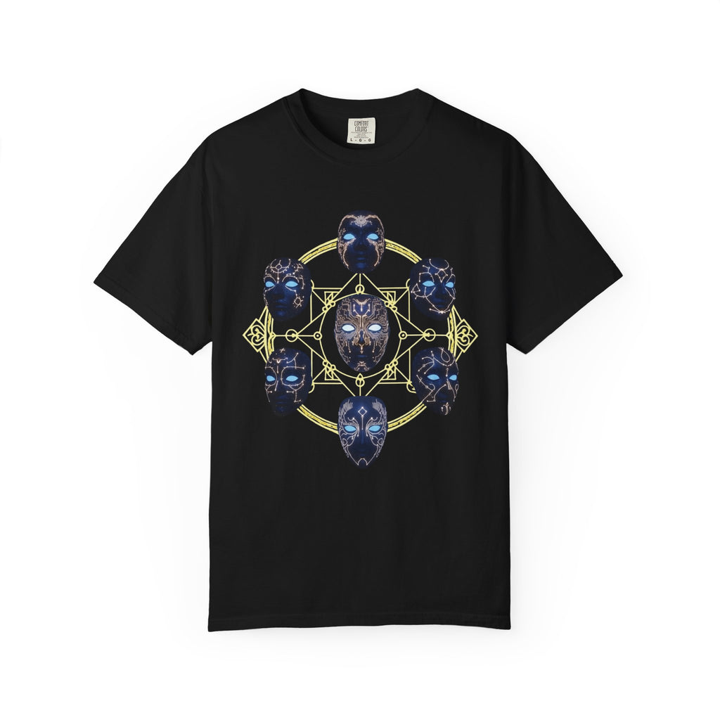 PRB Tribal Mask Circle Graphic Tee, Spiritual Afrocentric Art by Power Runs Black