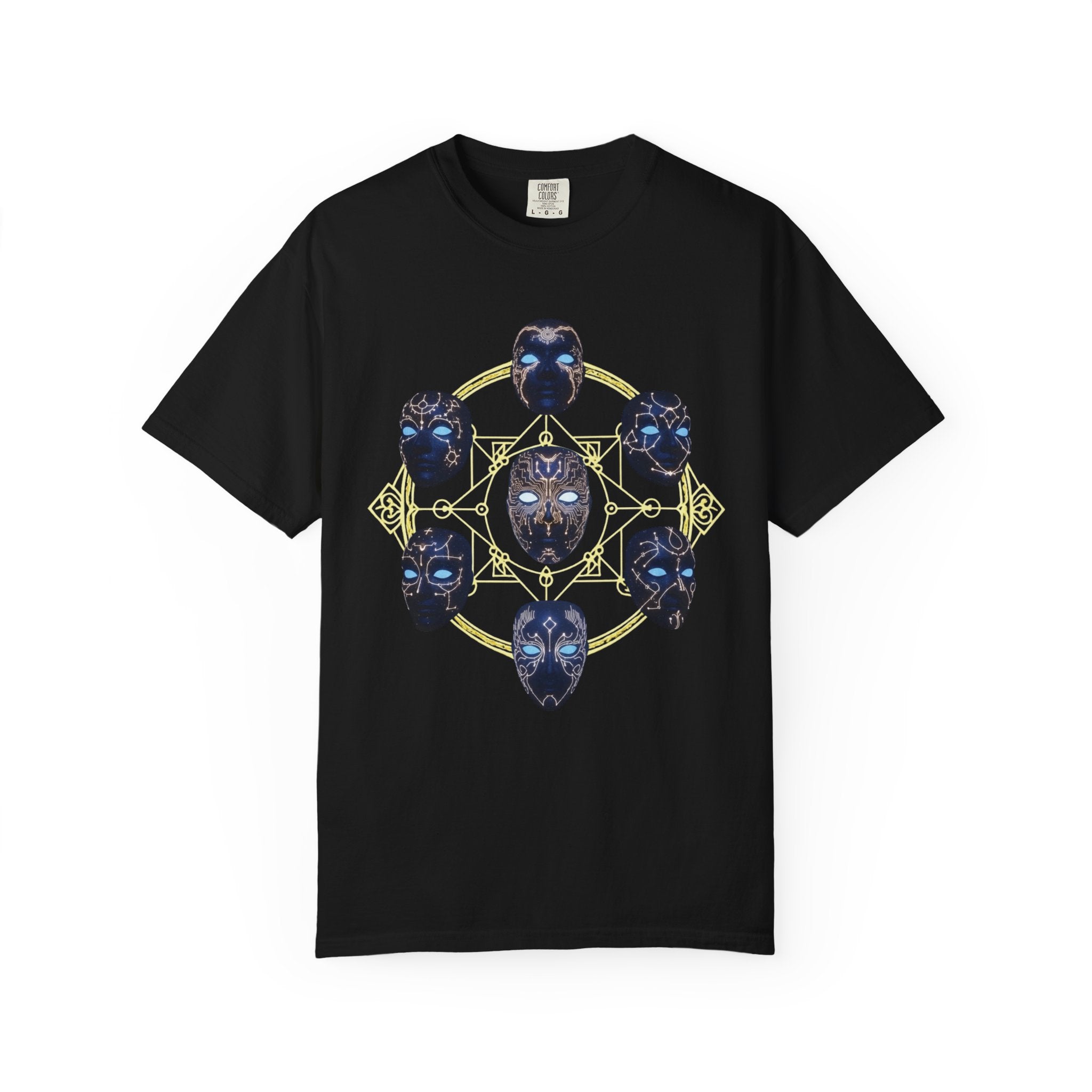 PRB Tribal Mask Circle Graphic Tee, Spiritual Afrocentric Art by Power Runs Black