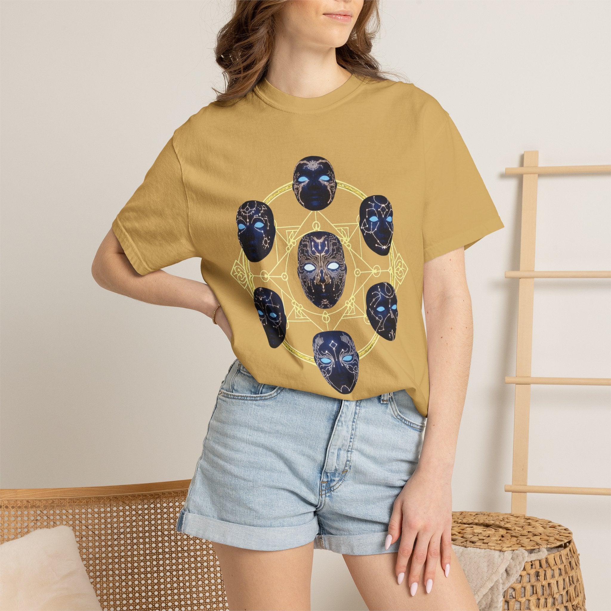 PRB Tribal Mask Circle Graphic Tee, Spiritual Afrocentric Art by Power Runs Black