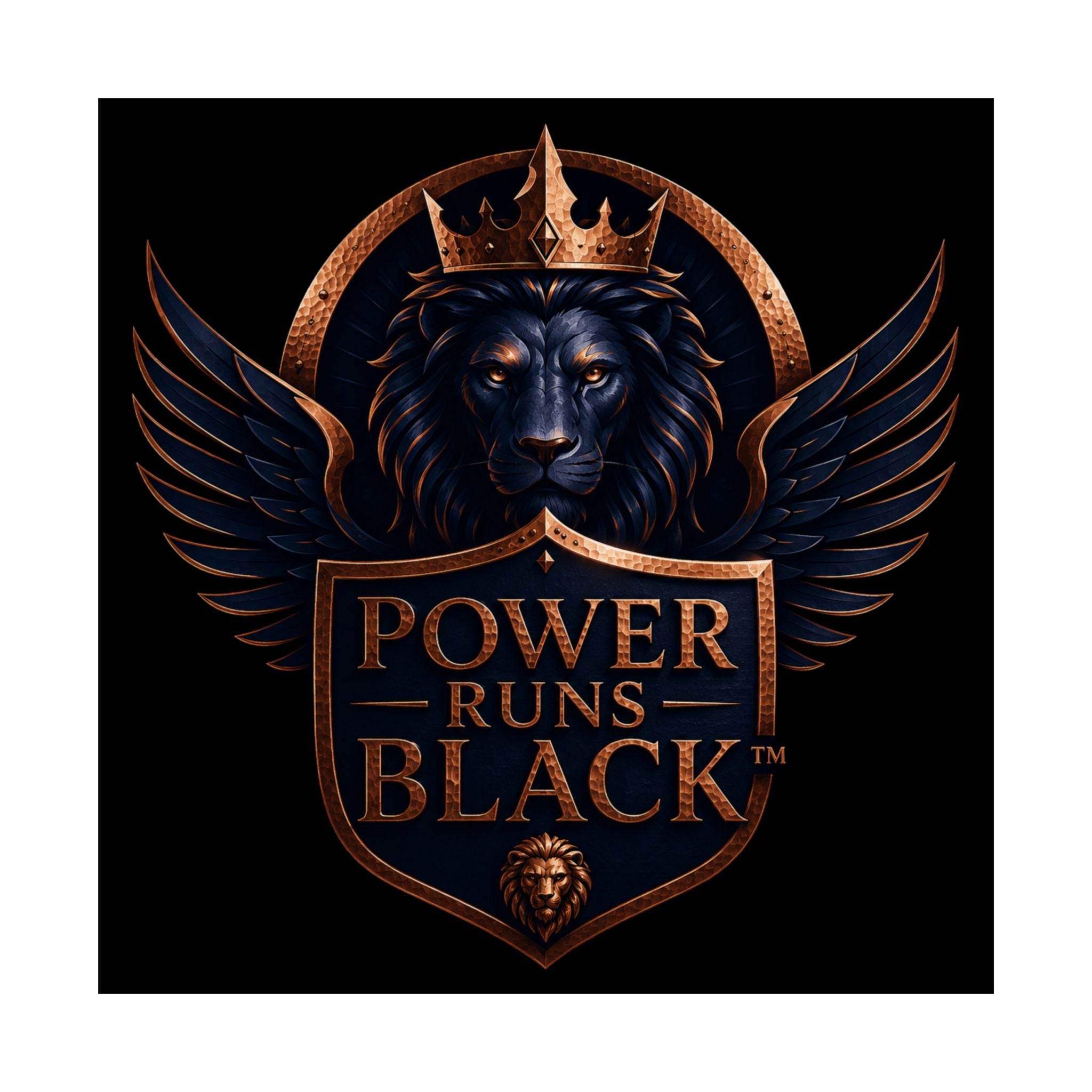 Power Runs Black Matte Poster — Regal Lion Crest Wall Art by Power Runs Black